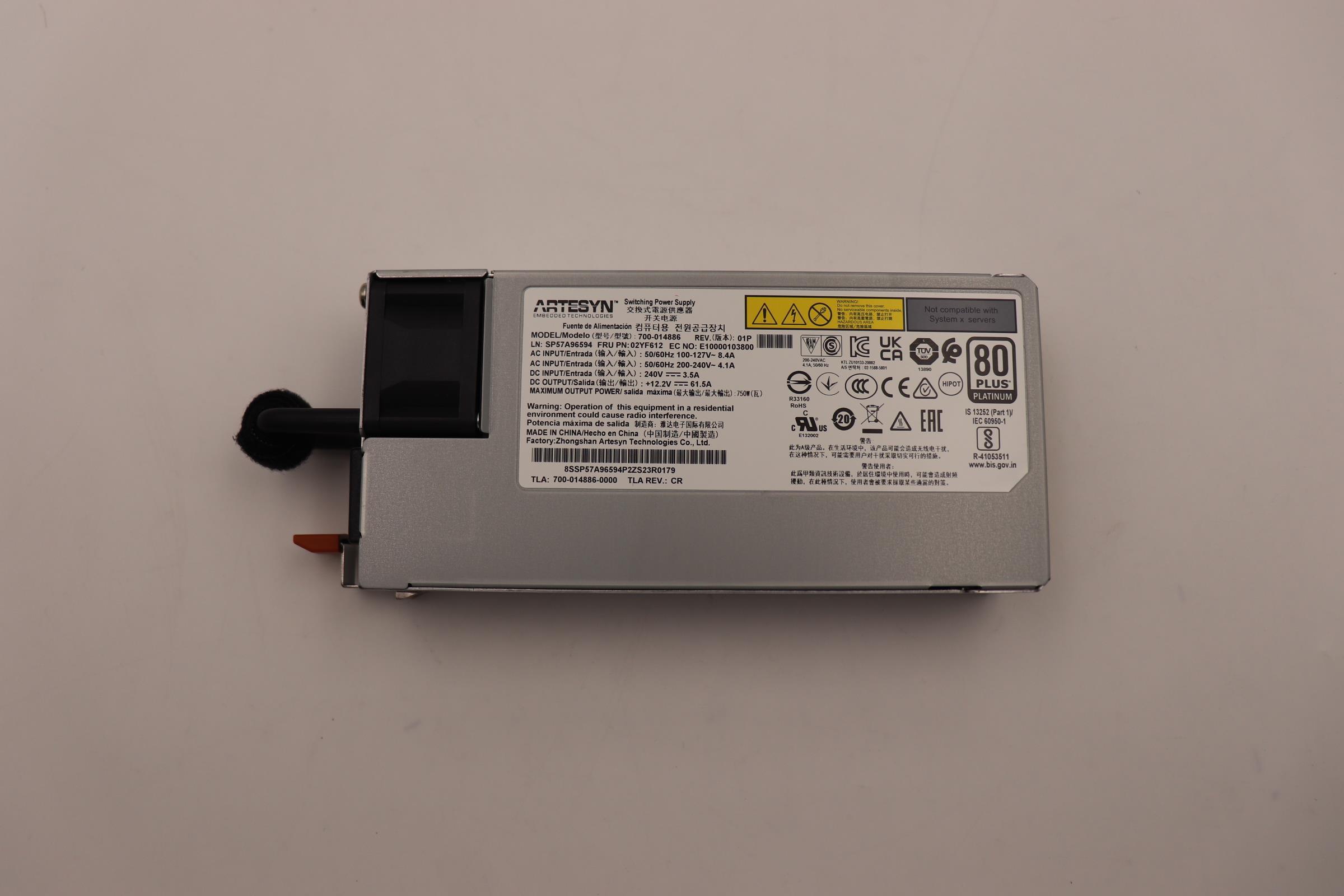 Блок питания Lenovo Power Supply Artesyn 750W 230Vac/115Vac AC Hot Swap (02YF612)