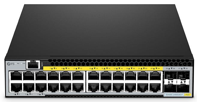 Коммутатор FS S3400C-24MG4S-P, 24 порта Multi-Gigabit PoE+, 4 порта 10Gb SFP+