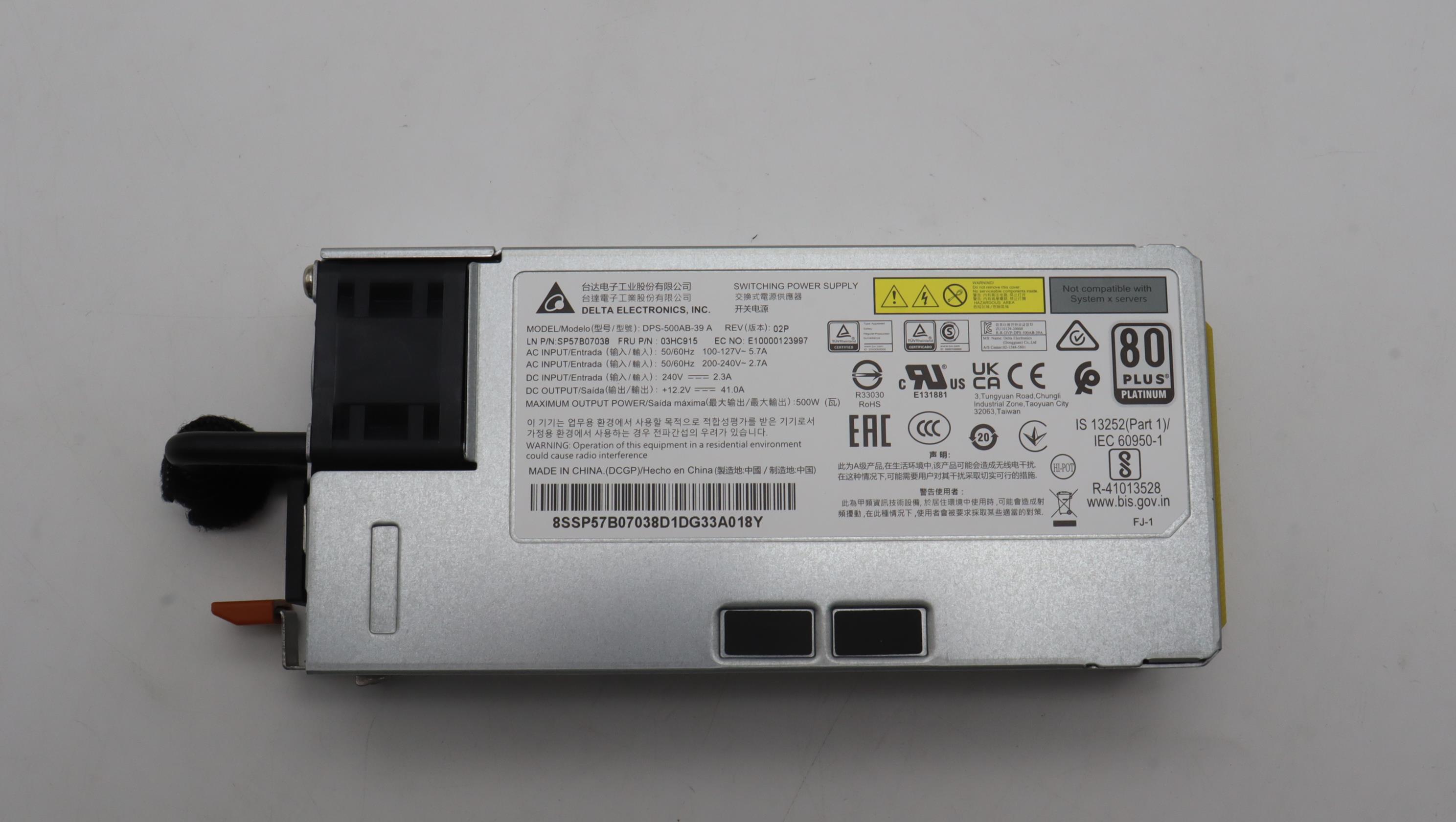 Блок питания Lenovo Power Supply Delta 500W 230Vac/115Vac AC Hot Swap (03HC915)