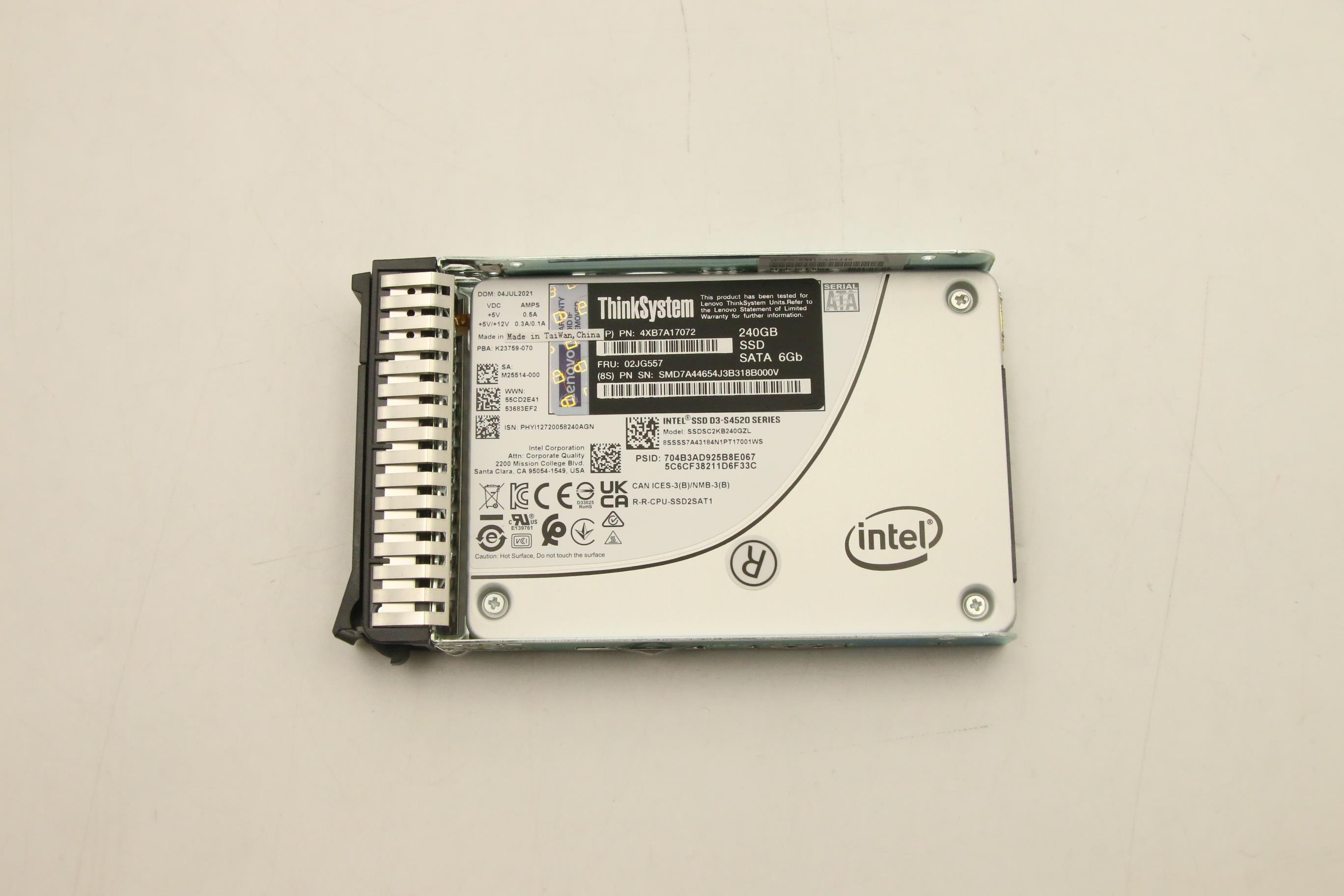 SSD накопитель Lenovo ThinkSystem 2.5" S4520 240GB Read Intensive SATA 6Gb HS SSD (02JG557)