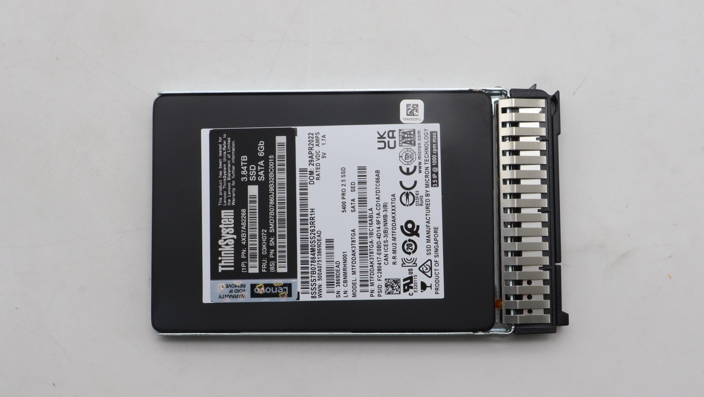 SSD накопитель Lenovo ThinkSystem 7mm 5400 PRO 3.84TB Read Intensive SATA 6Gb HS SSD (03KH072)