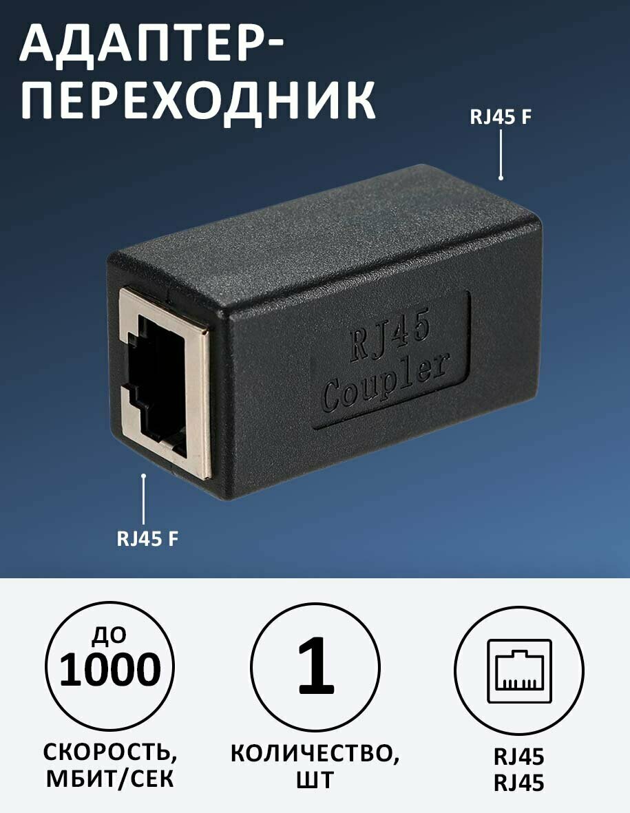 Соединитель интернет кабеля RJ45-RJ45 черный