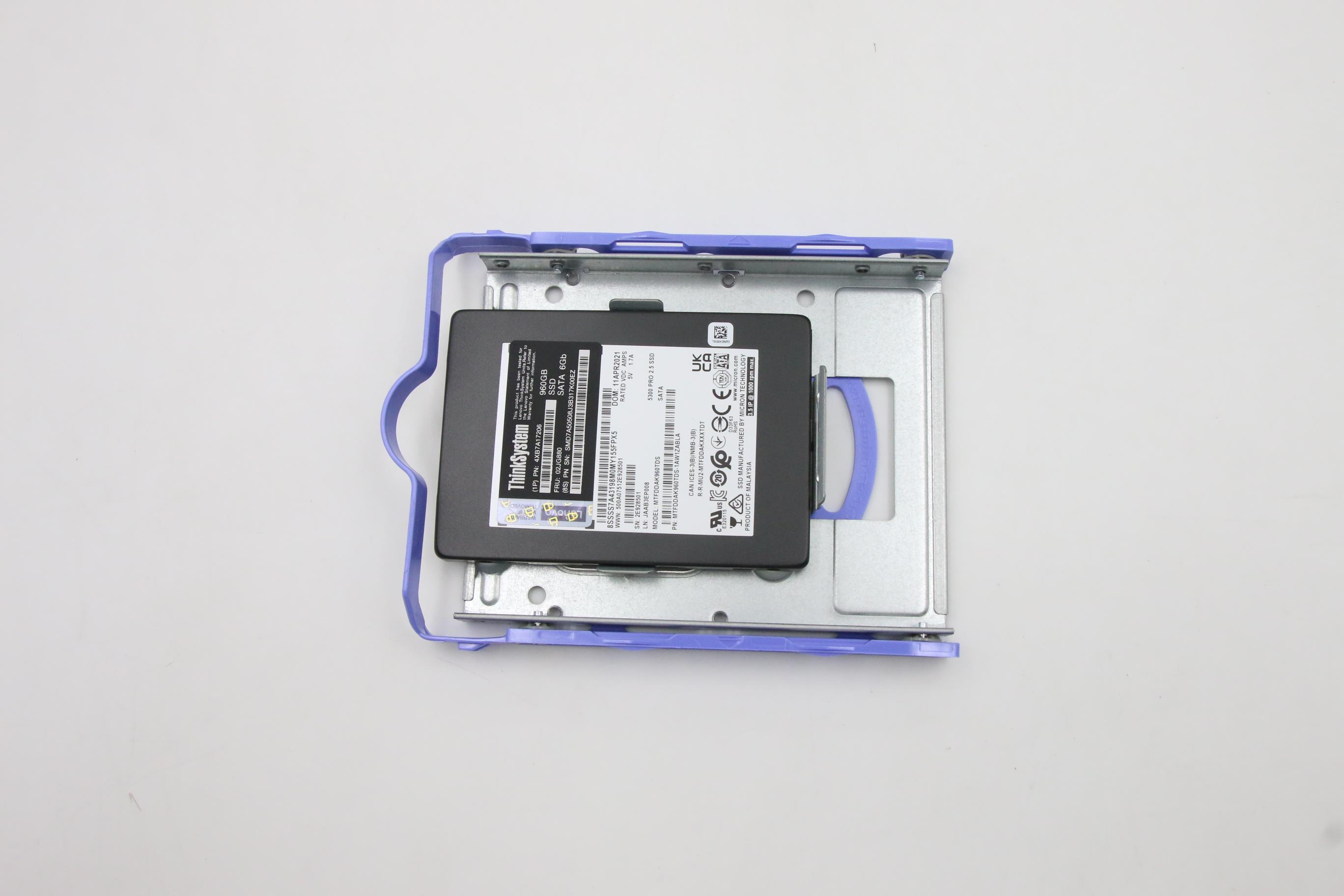 SSD накопитель Lenovo SSD Assembly ，3.5"， 5300 ，960GB Entry SATA 6Gb Non ，Hot Swap SSD for ST50 (02JG880)