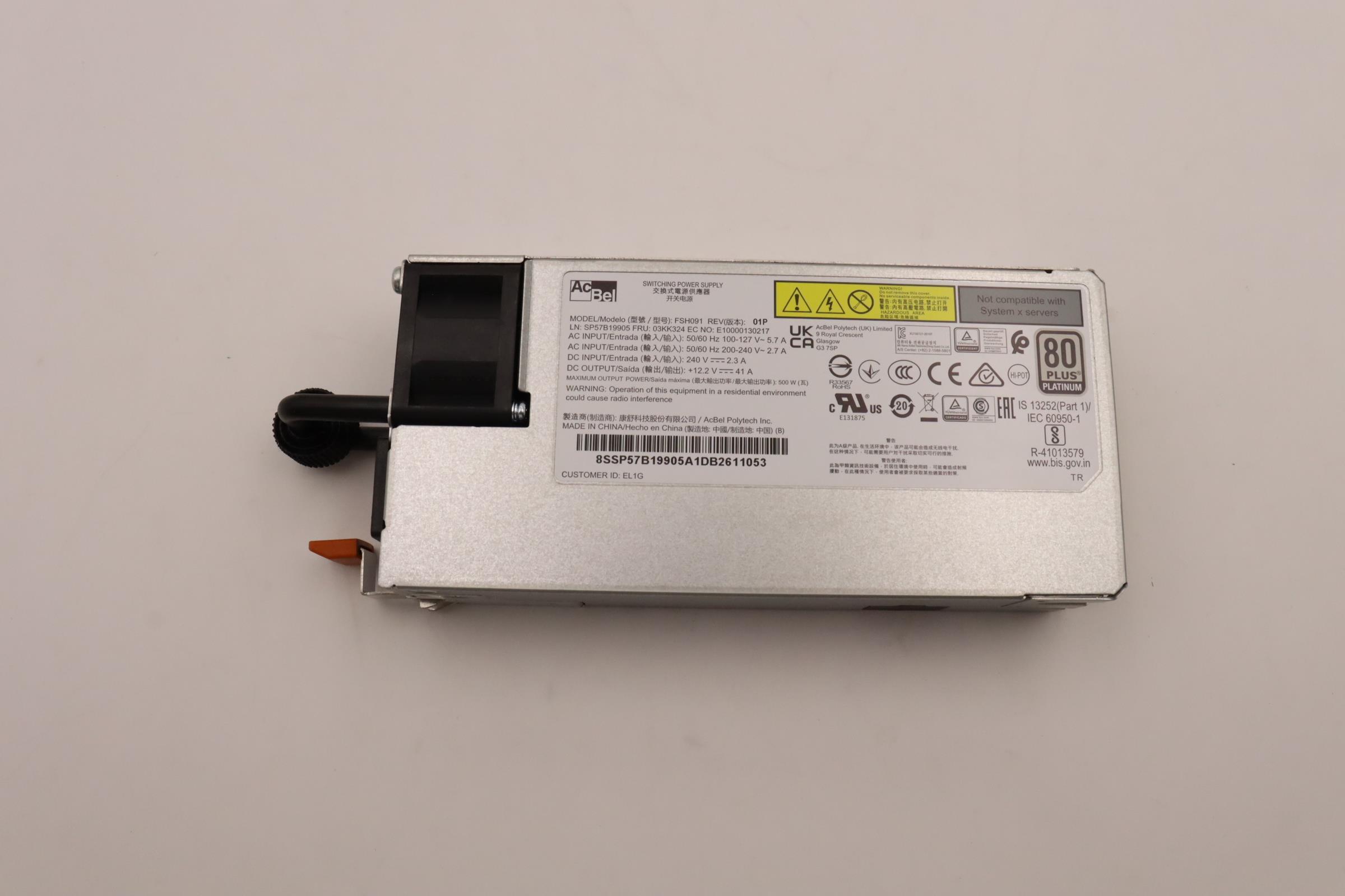 Блок питания Lenovo Power Supply Acbel 500W 230Vac/115Vac AC Hot Swap (03KK324)