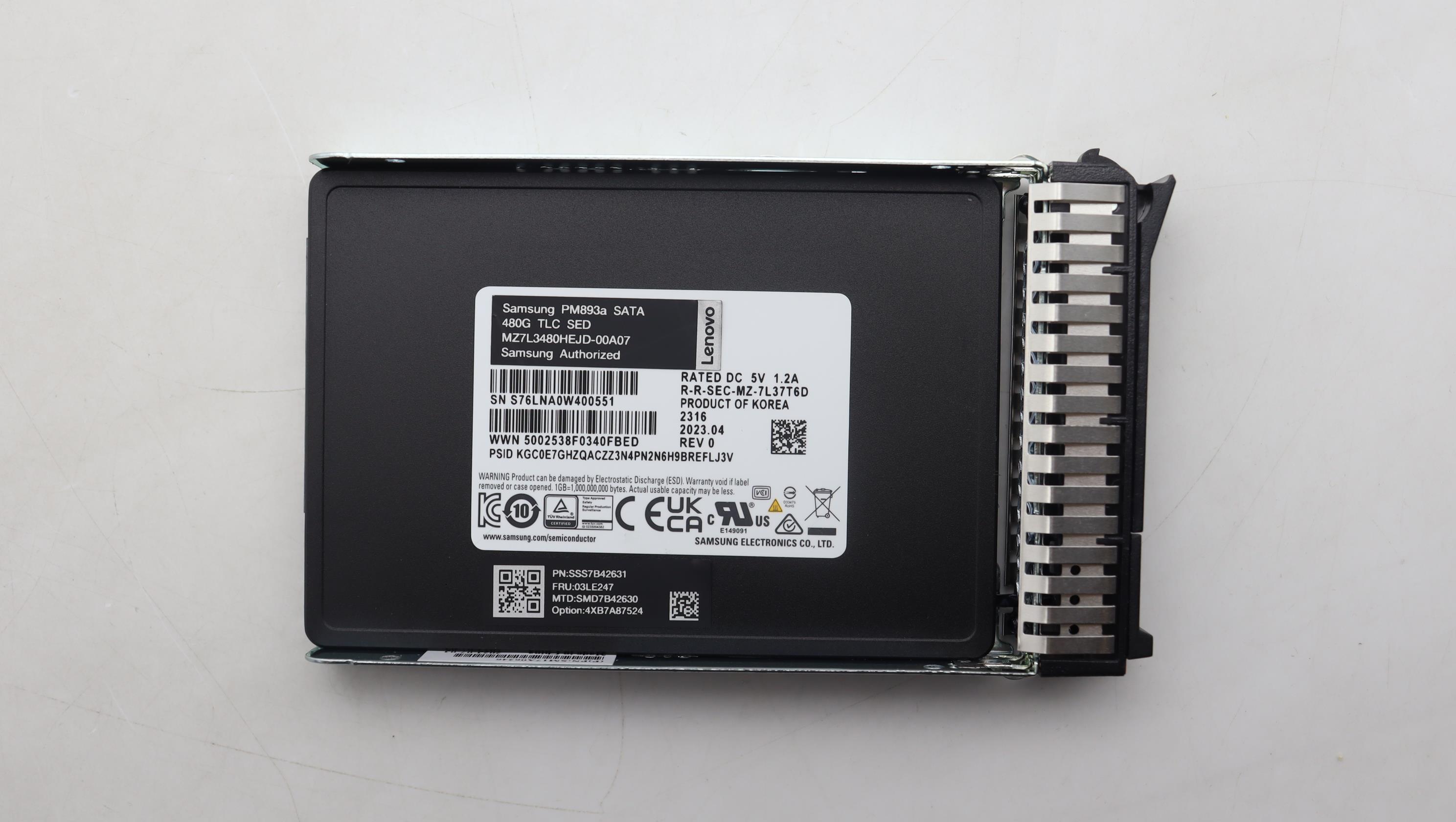 SSD накопитель Lenovo ThinkSystem 2.5" PM893a 480GB Read Intensive SATA 6Gb HS SSD (03LE247)