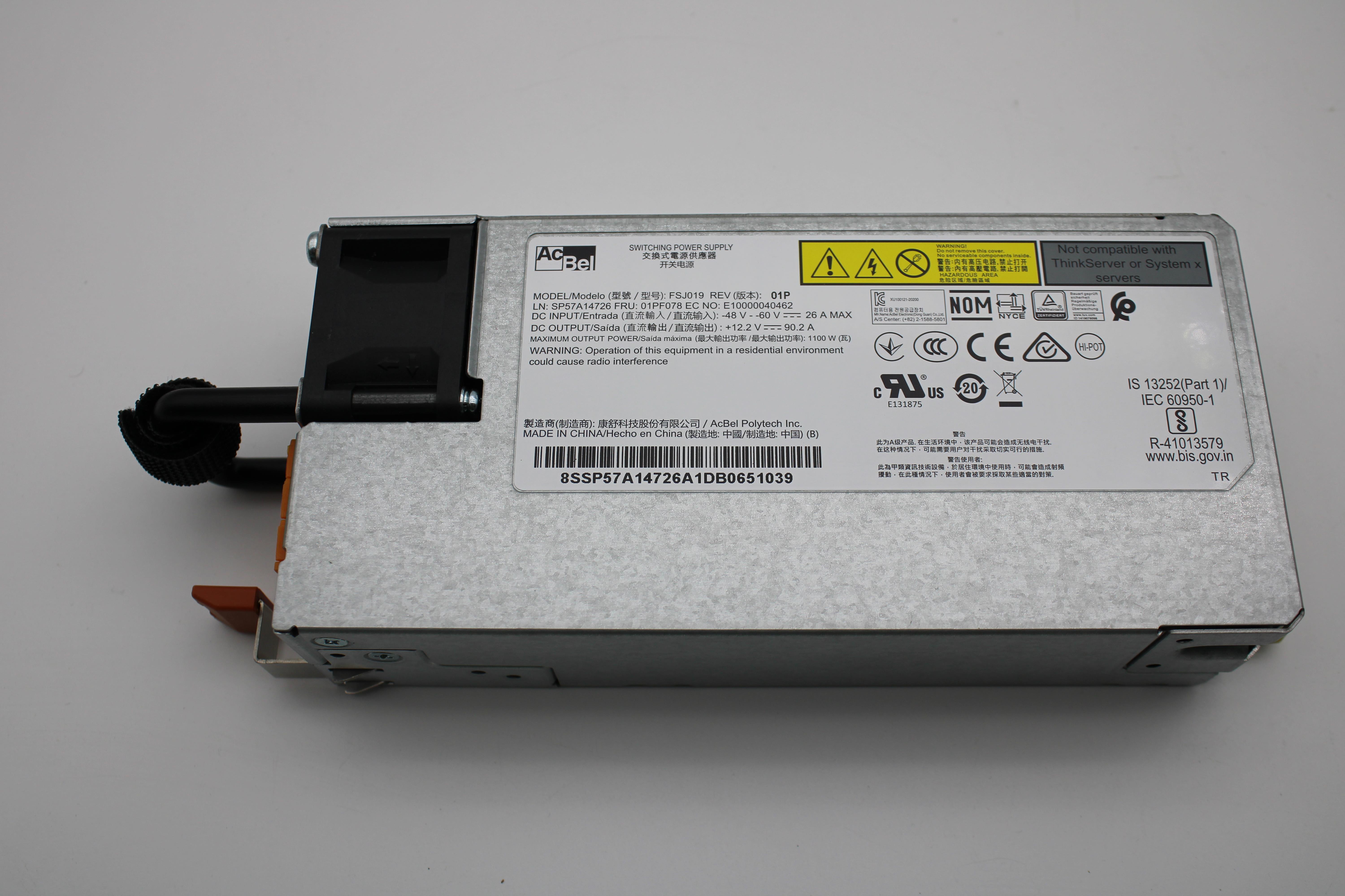 Блок питания Lenovo Acbel FSJ019 1100W -48V 1+1 Power Supply (01PF078)