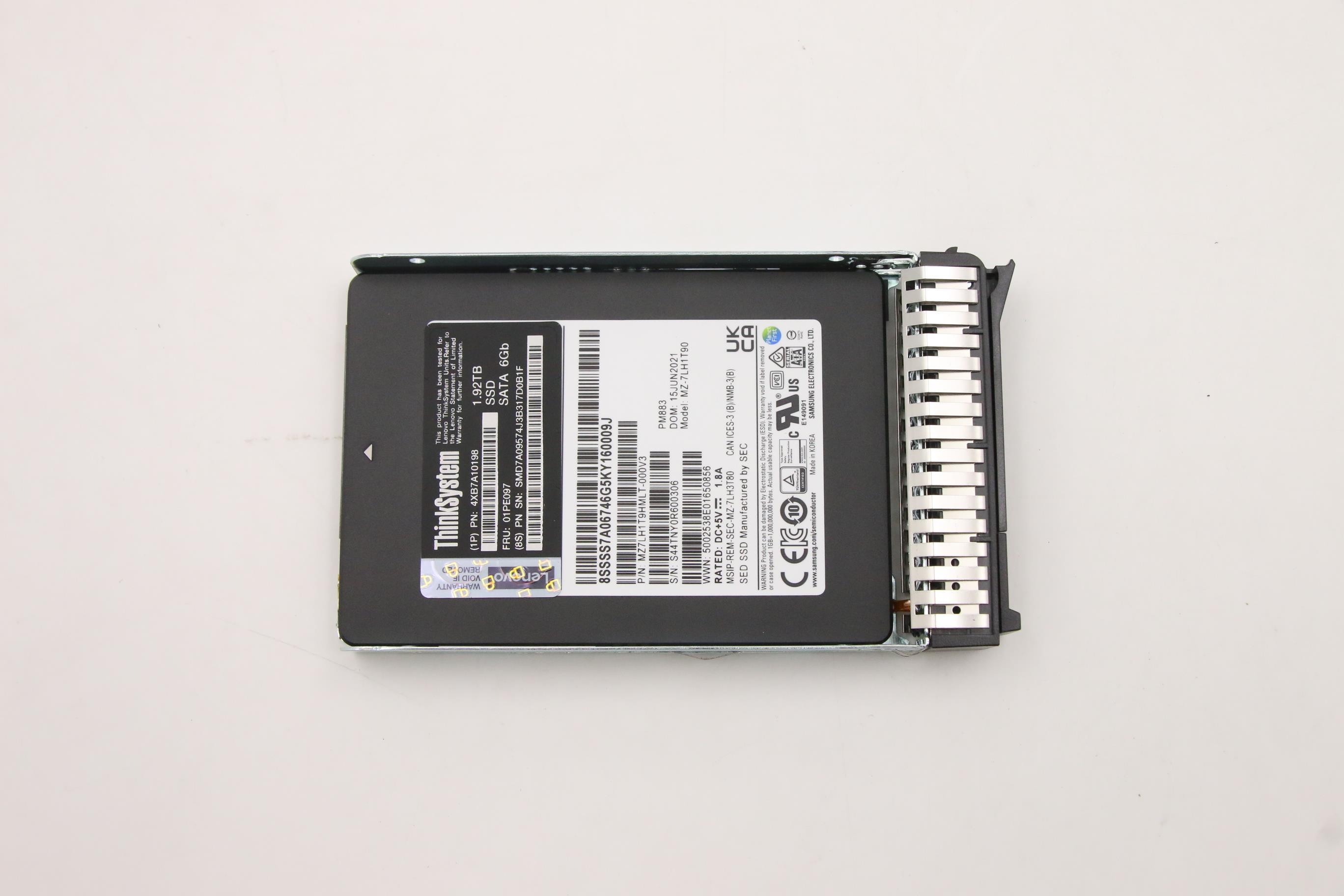 SSD накопитель Lenovo ThinkSystem 2.5" PM883 1.92TB SATA Enterprise Entry 2.5" G4HS SSD (01PE097)