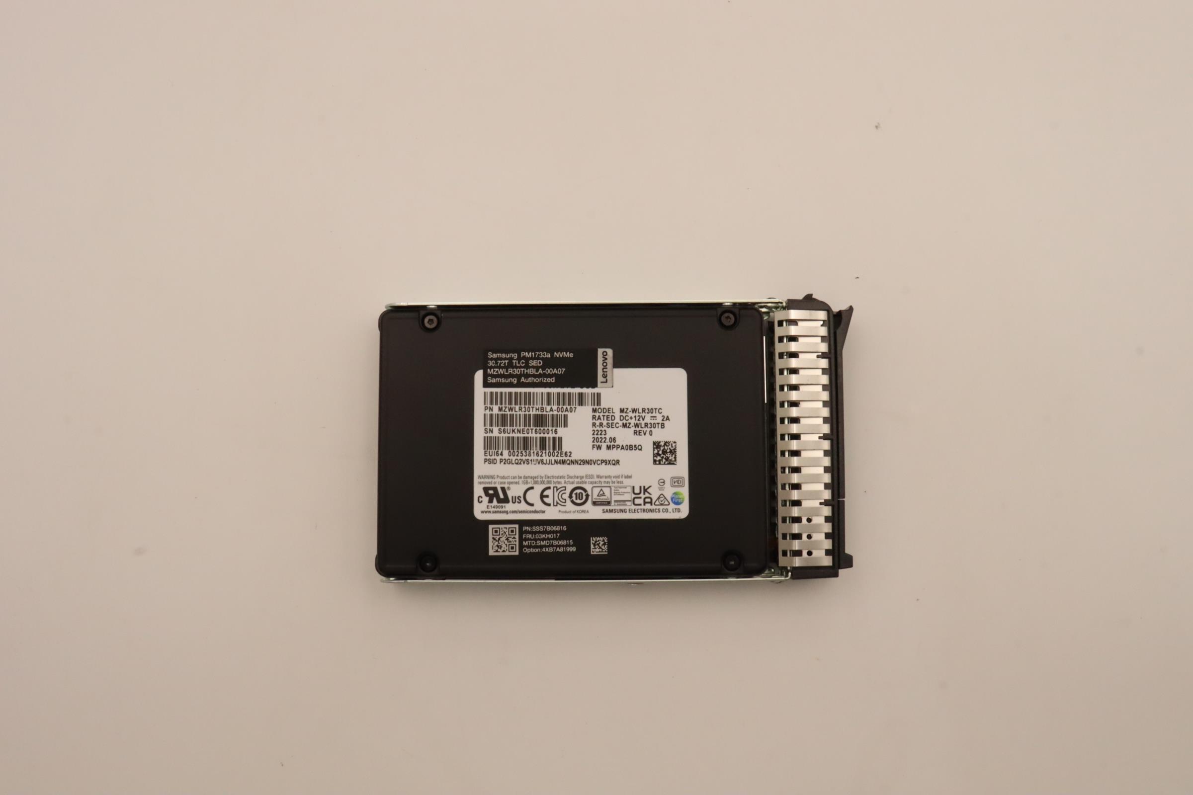 SSD накопитель Lenovo ThinkSystem 2.5" U.3 PM1733a 30.72TB Read Intensive NVMe PCIe 4.0 x4 HS SSD SED (03KH017)