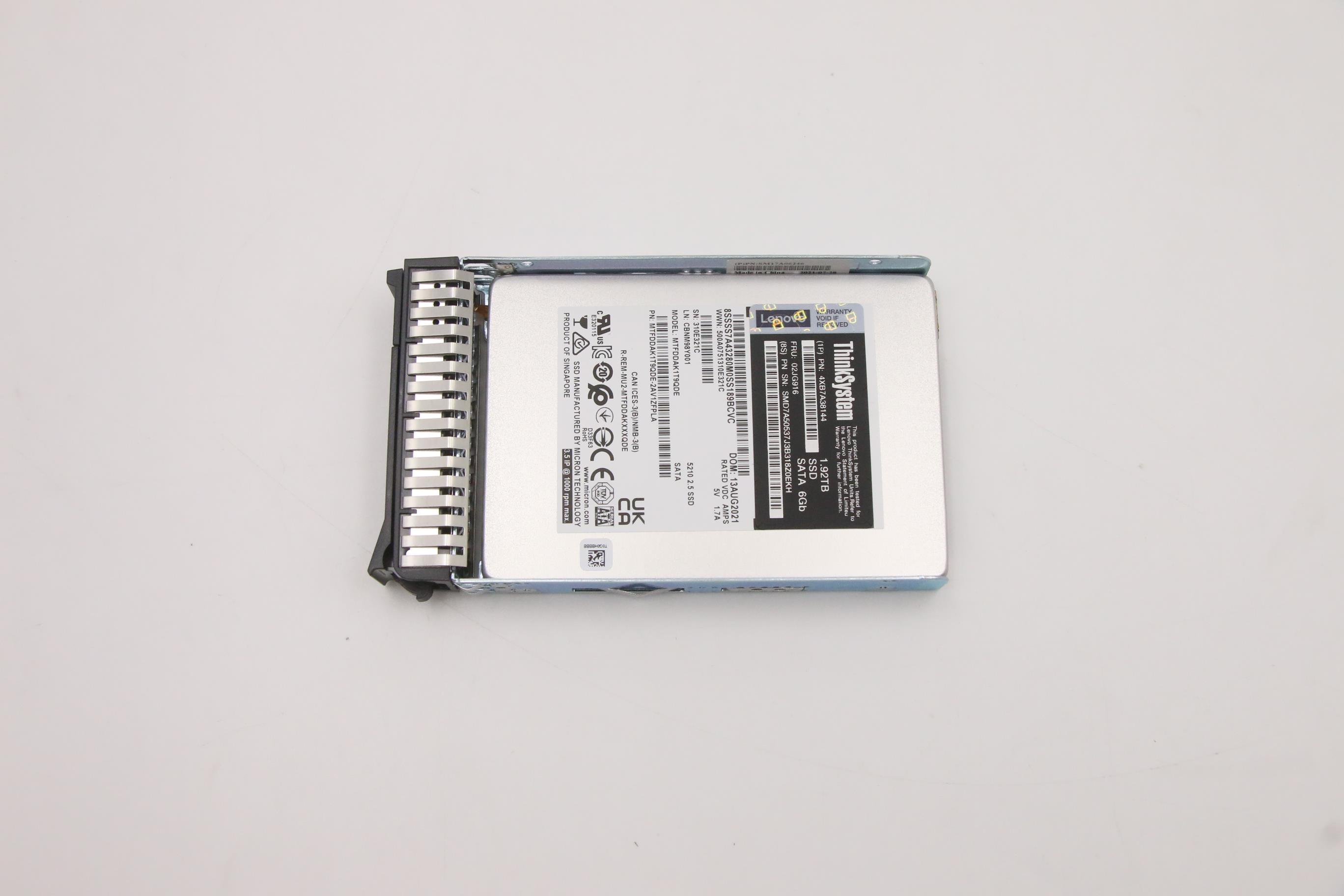 SSD накопитель Lenovo ThinkSystem 2.5" 5210(ION) 1.92TB Entry SATA 6Gb Hot Swap SSD (02JG916)