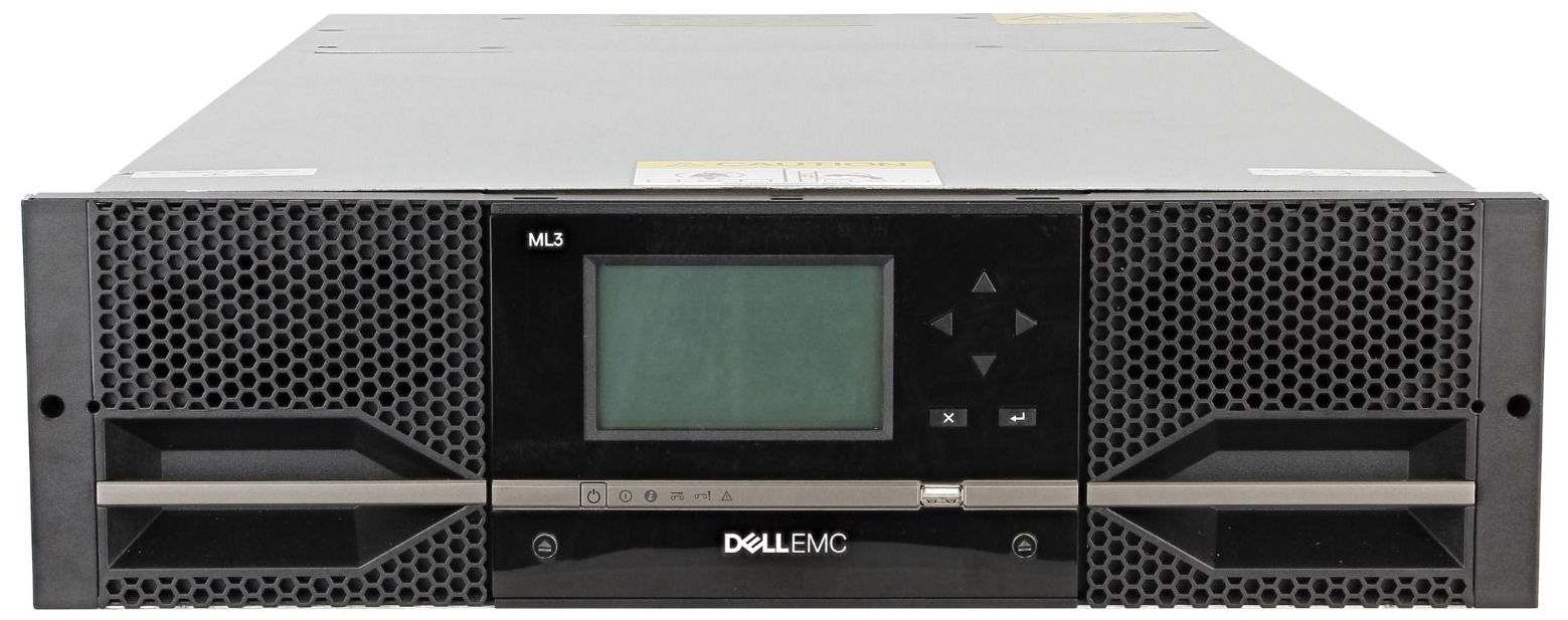 Ленточная библиотека Dell EMC ML3 Tape Library, LTO8 FC-HH Drive, 5xLTO8 Media 5 pack, cleaning cartridge, LTO8 Labels 1-200, 2x6Gb HD-mini SAS cable 2M, RPS, Rails