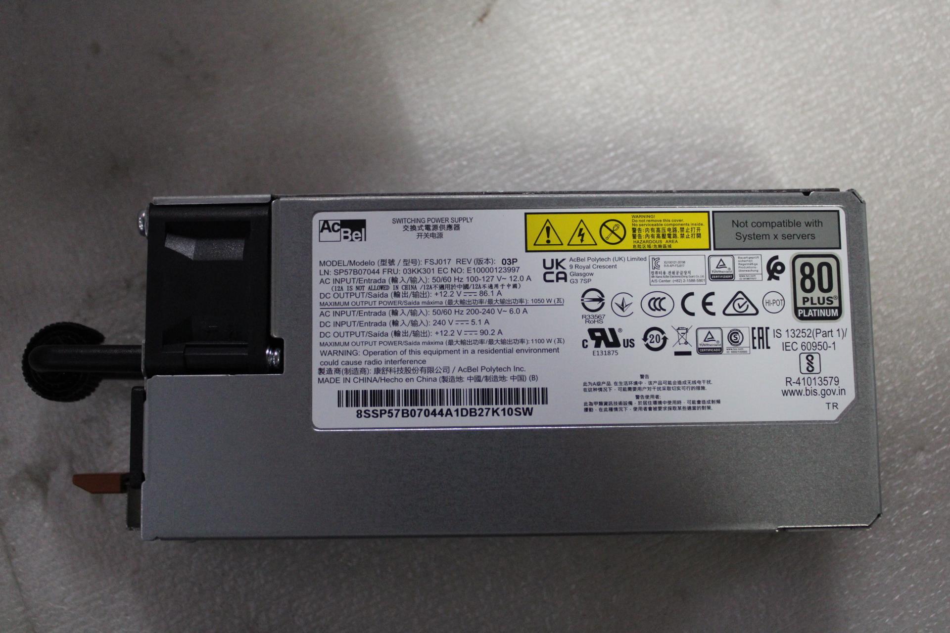 Блок питания Lenovo Power Supply Acbel 1100W 230Vac/115Vac AC Hot Swap (03KK301)
