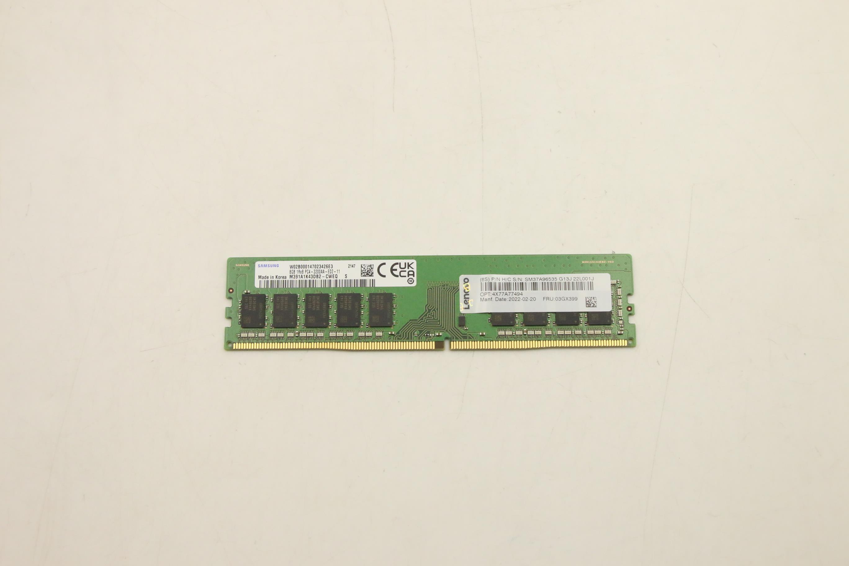 Оперативная память Lenovo 8GB TruDDR4 3200 MHz (1Rx8, 1.2V) ECC UDIMM (03GX399)