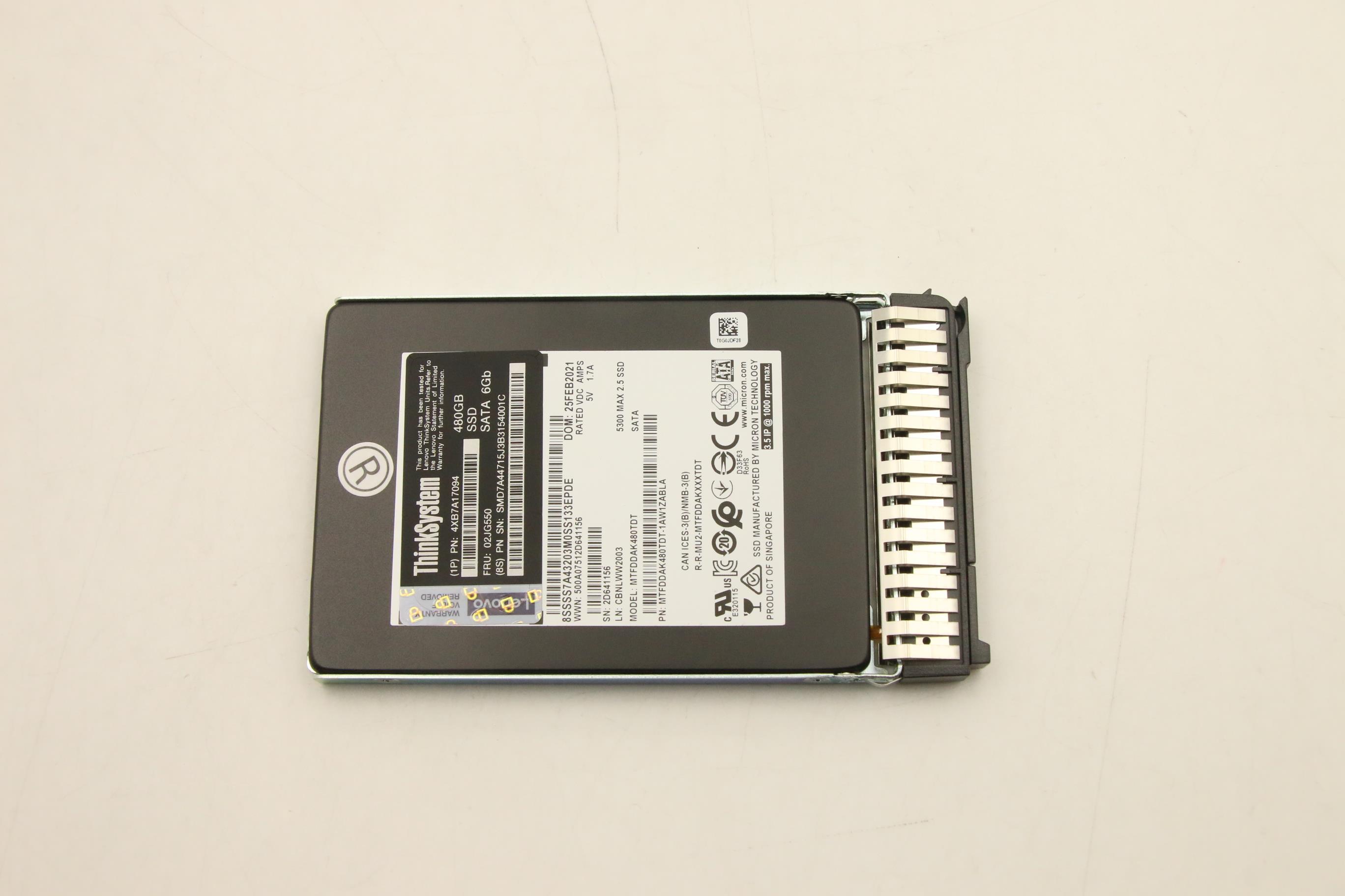 SSD накопитель Lenovo ThinkSystem 7mm 5300 480GB Mainstream SATA 6Gb Hot Swap SSD (02JG550)
