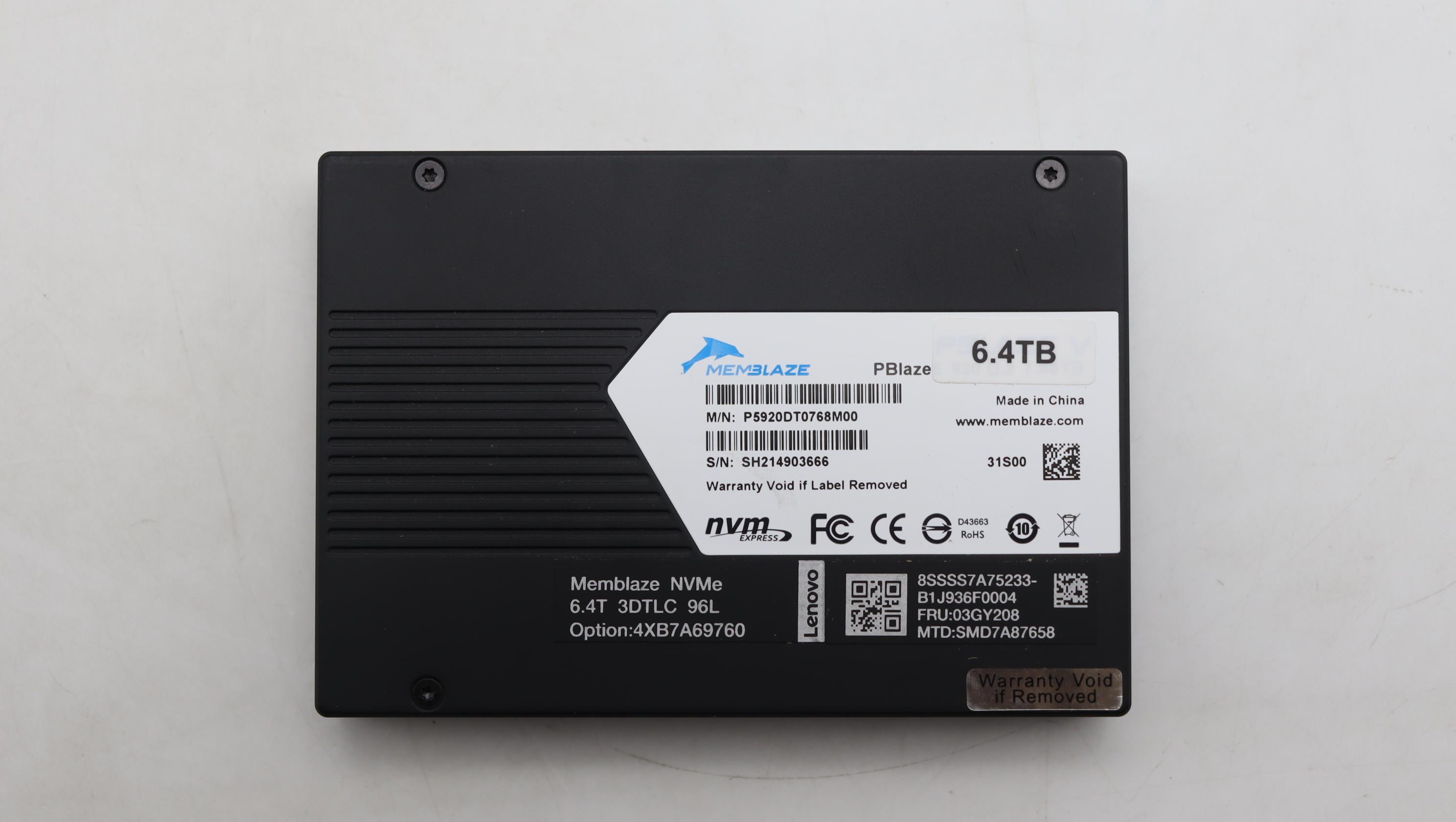 SSD накопитель Lenovo Memblaze D920 OP-6.4T P5920DT0768M00 2.5 NVMe SSD without Tray -CSP T5 AVAP (03GY208)