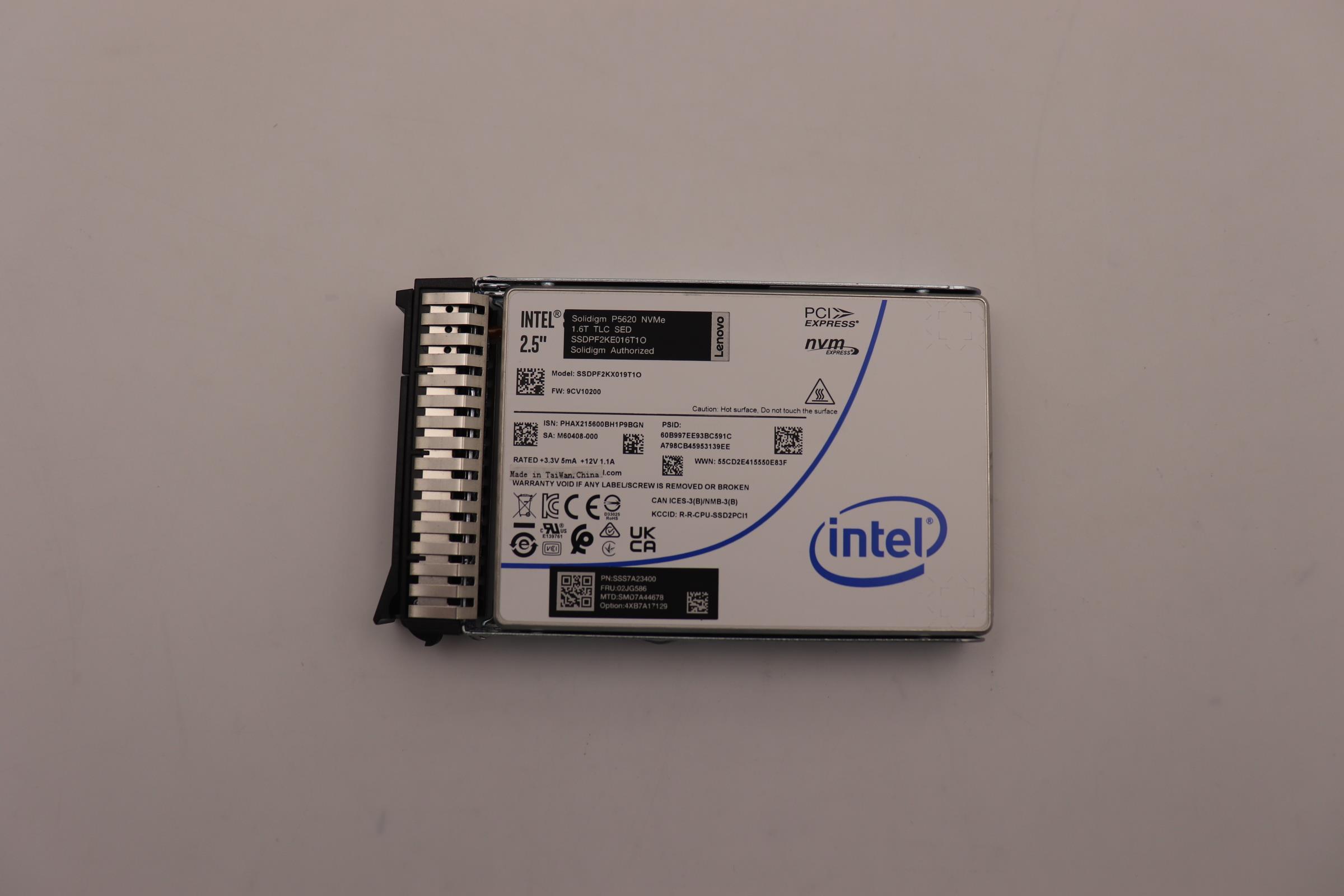 SSD накопитель Lenovo SSD Assembly,2.5”, U.2, P5620, 1.6TB ,Mixed Use Mainstream ,NVMe PCIe 4.0 x4 ,HS SSD SED (02JG586)