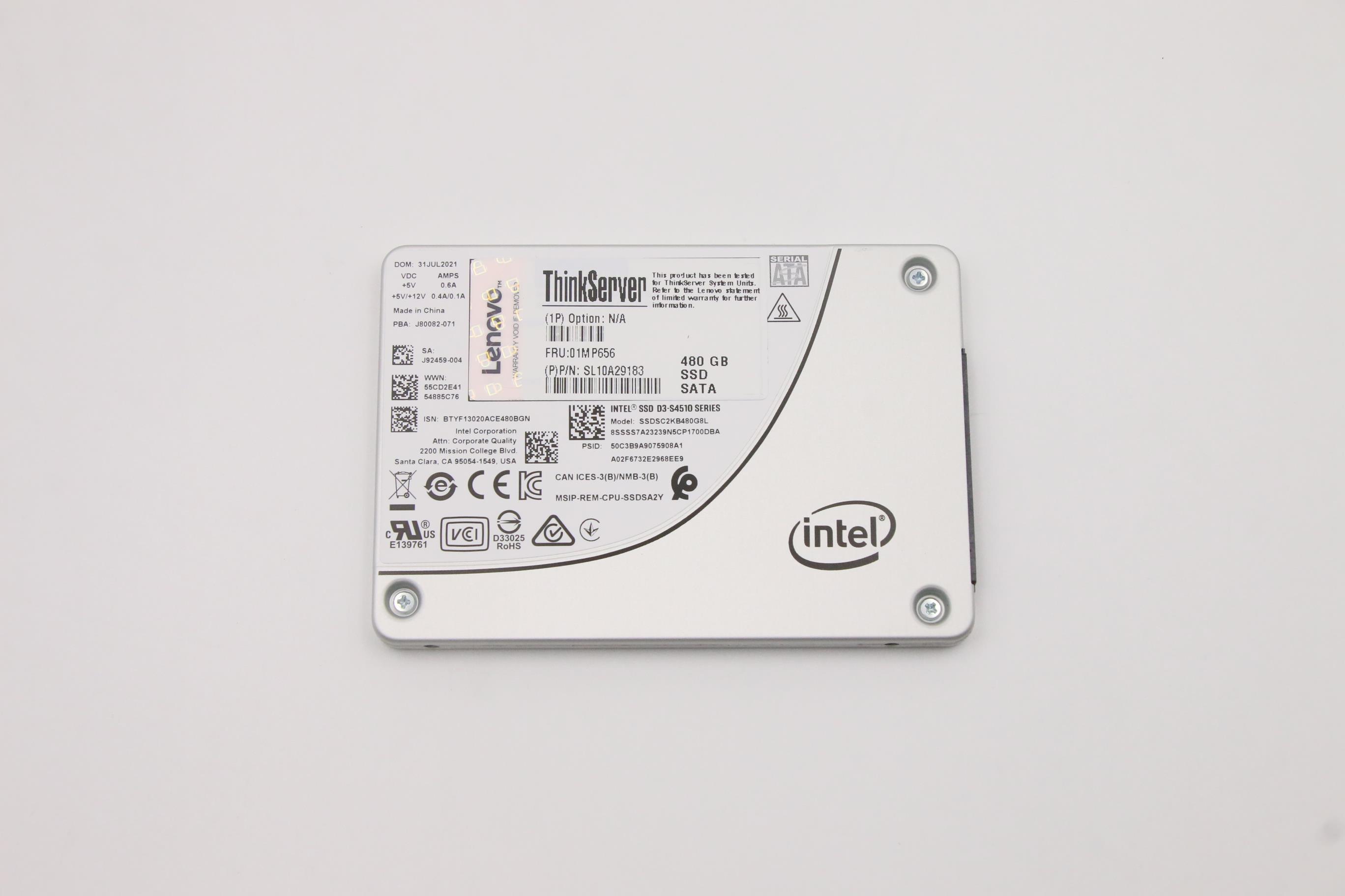 SSD накопитель Lenovo HS 480G SATA6G 2.5 S4510 SSD ASM (01MP656)