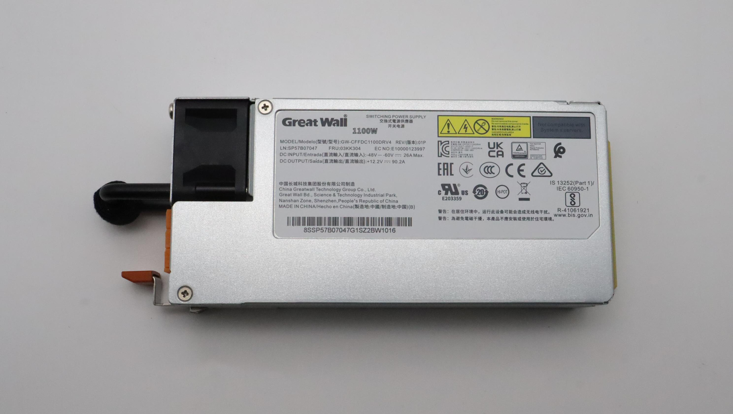 Блок питания Lenovo Power Supply GreatWall 1100W -48Vdc DC Hot Swap (03KK304)