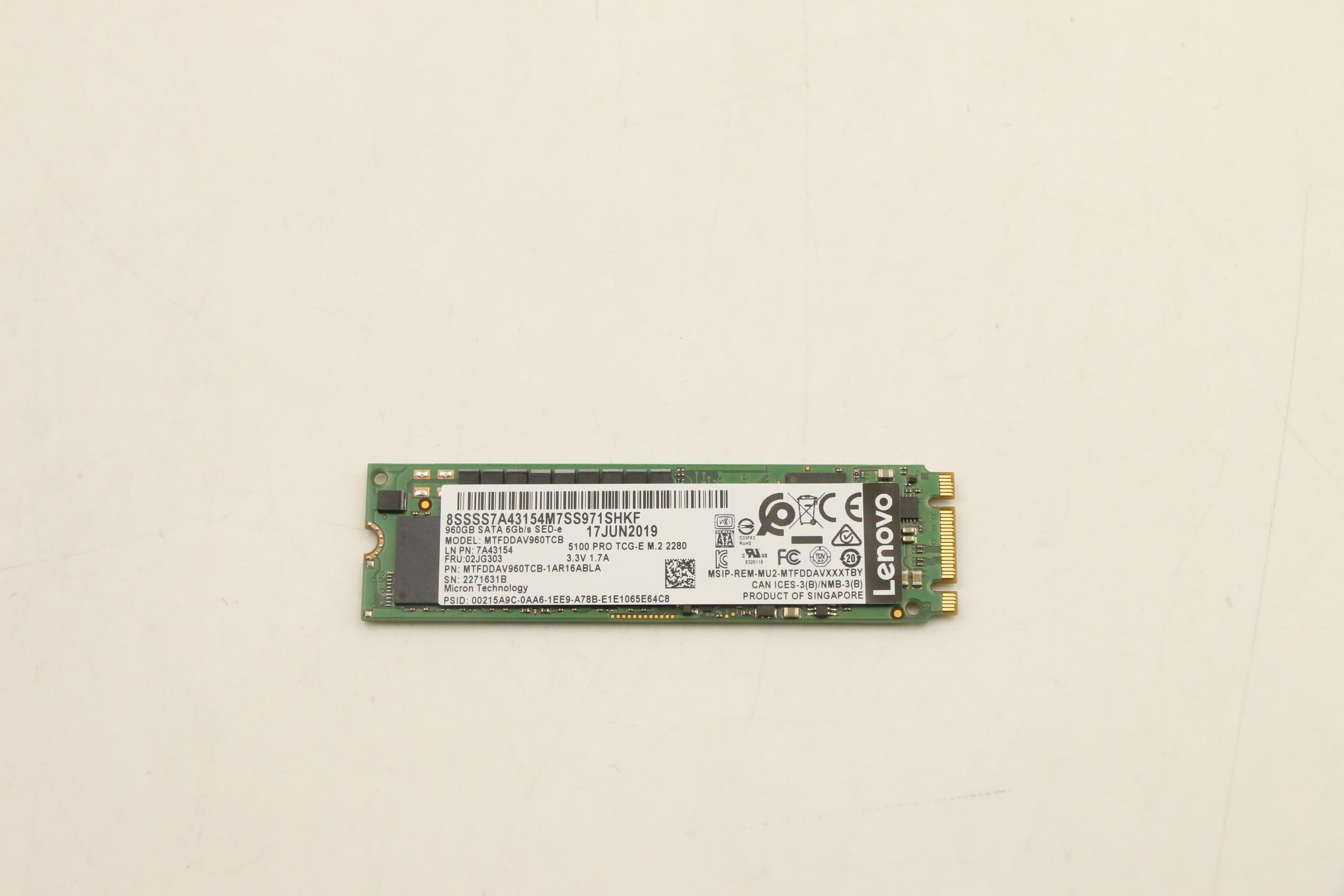 SSD накопитель Lenovo 5100 960GB SATA Boot M.2 SED SSD (PLP) (02JG303)