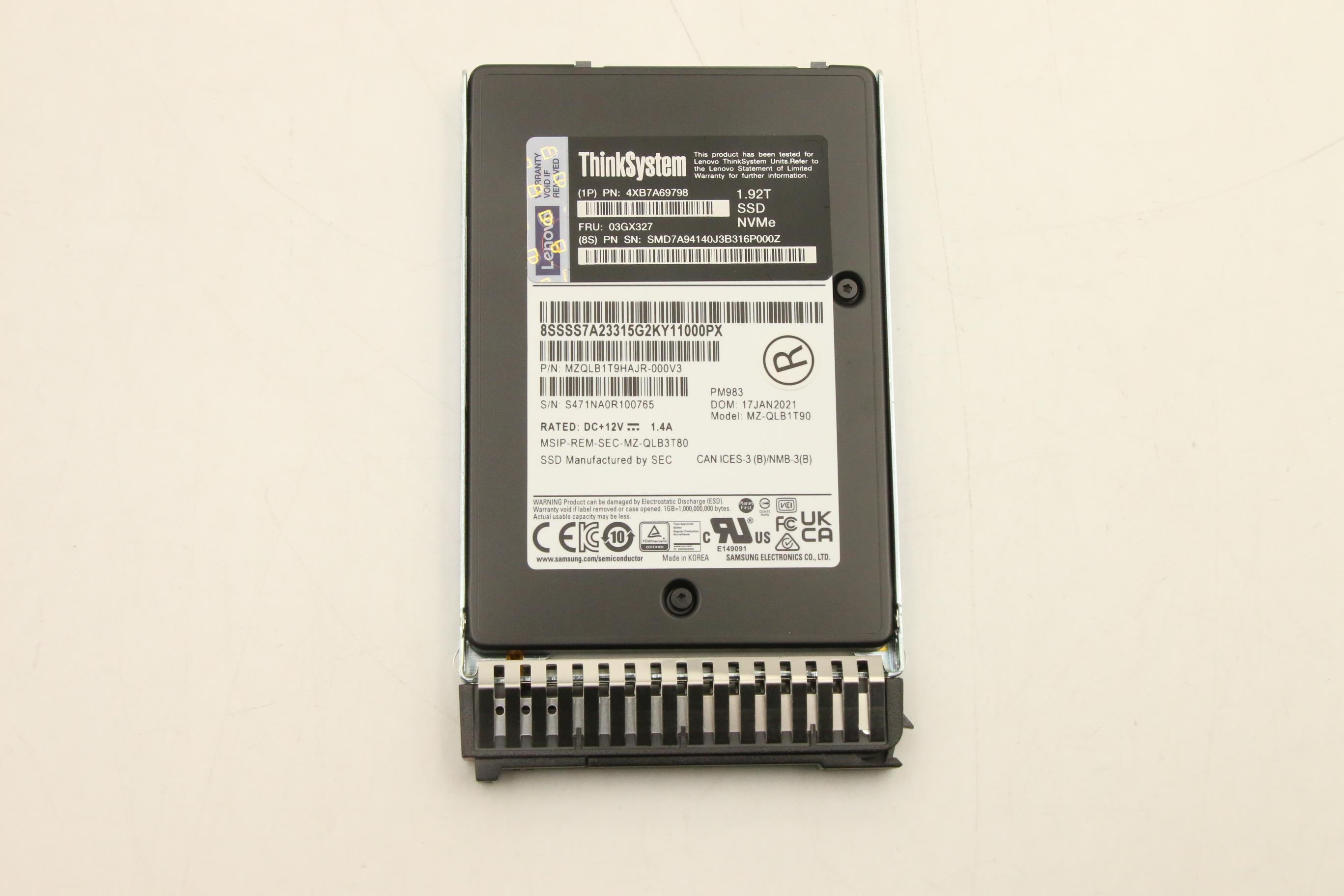 SSD накопитель Lenovo ThinkSystem 7mm PM983 1.92TB Entry NVMe PCIe 3.0 x4 Hot Swap SSD (03GX327)