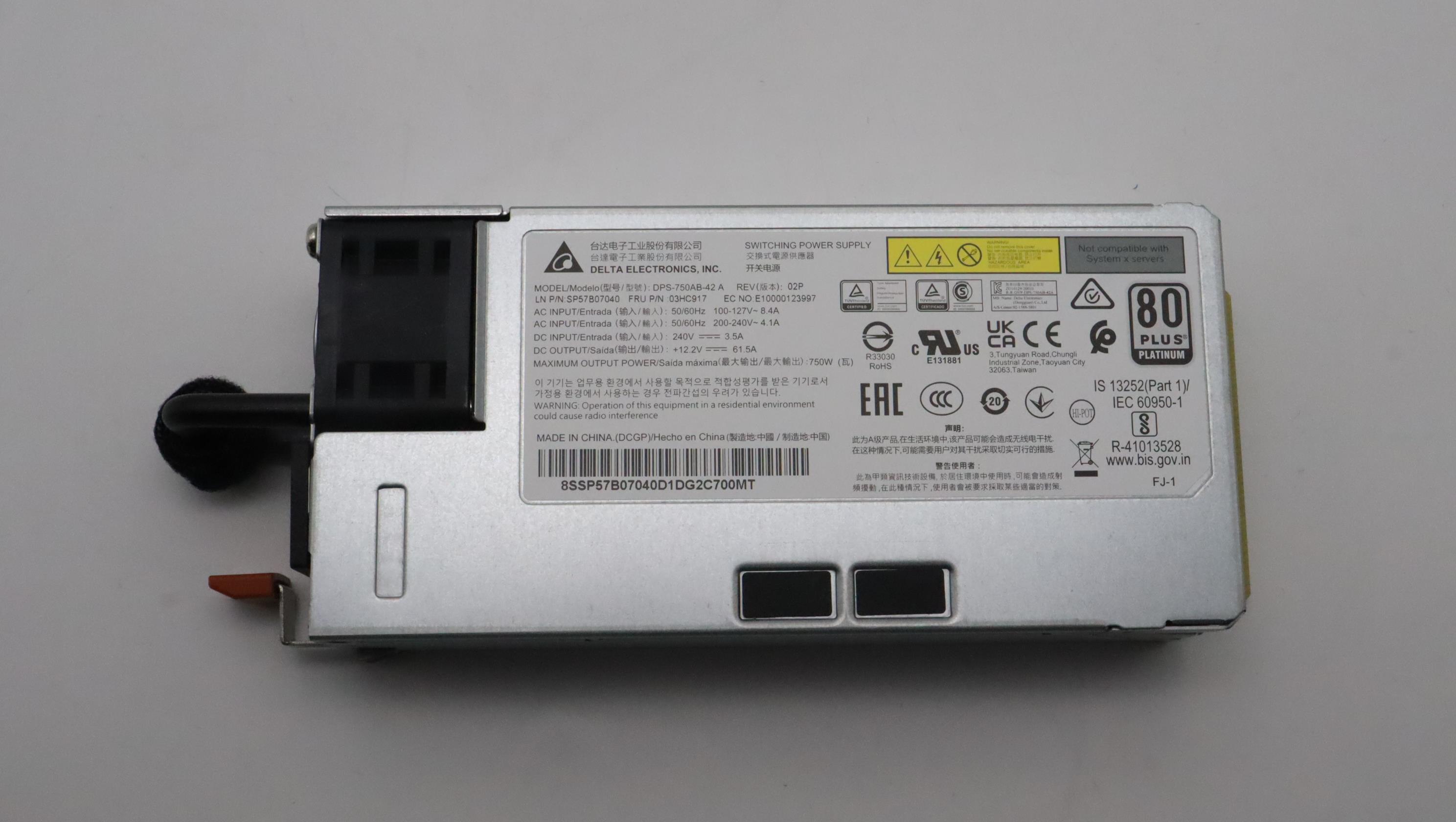 Блок питания Lenovo Power Supply Delta 750W 230Vac/115Vac AC Hot Swap (03HC917)