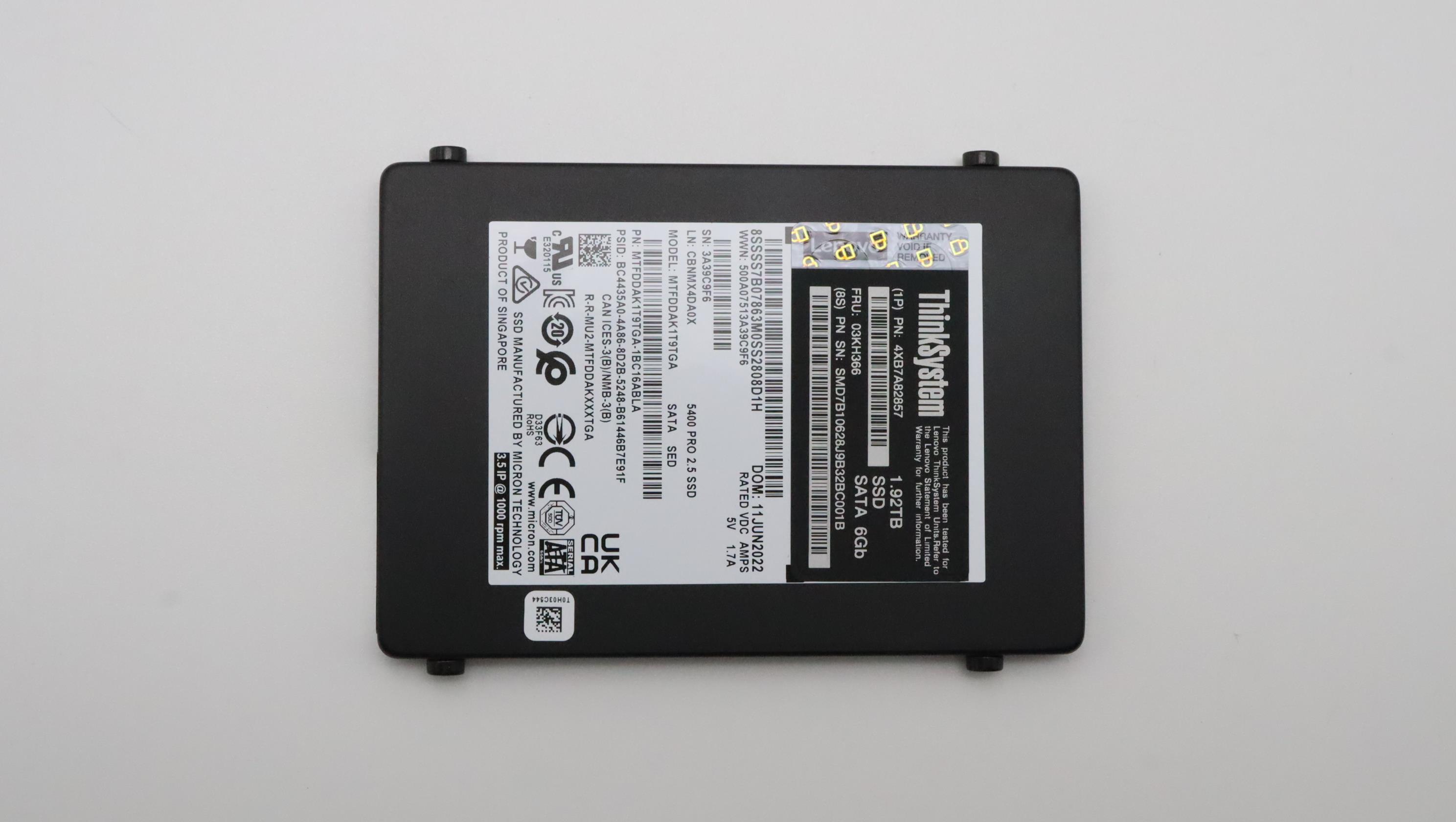 SSD накопитель Lenovo ThinkSystem 2.5" 7mm 5400 PRO 1.92TB Read Intensive SATA 6Gb Trayless SSD (03KH366)