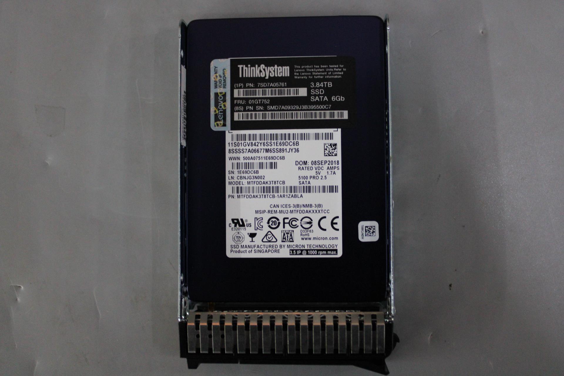 SSD накопитель Lenovo ThinkSystem 2.5" 5100 3.84TB Mainstream SATA 6Gb Hot Swap SSD (01GT752)