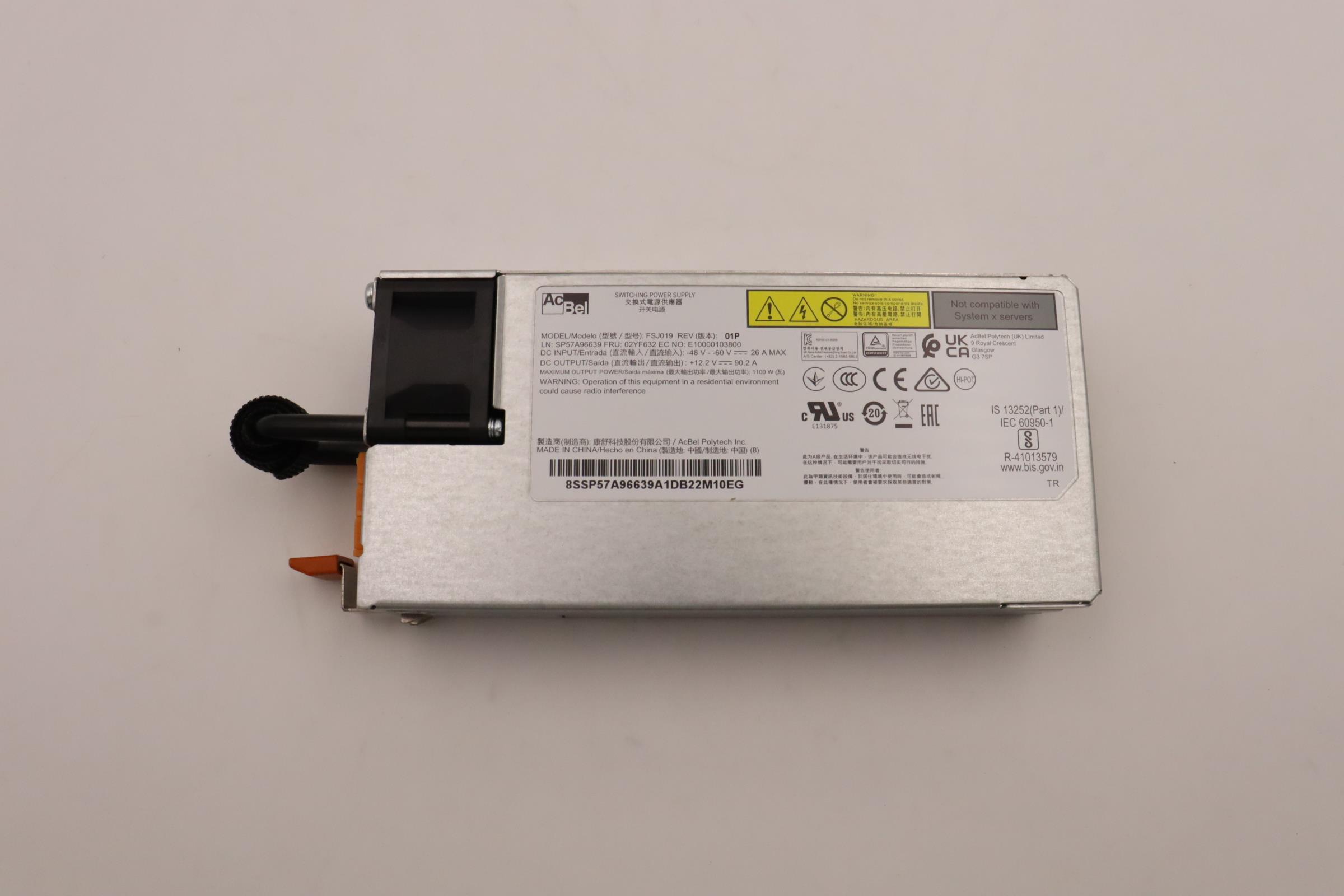Блок питания Lenovo Power Supply Acbel 1100W -48Vdc DC Hot Swap (02YF632)