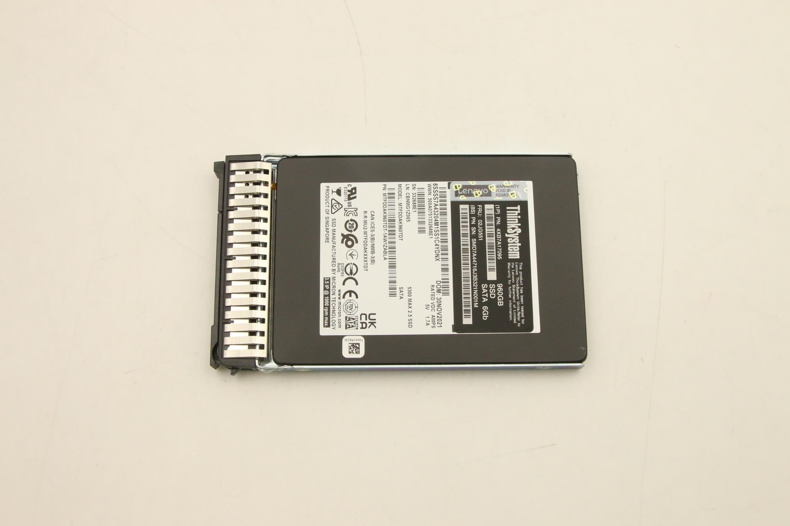 SSD накопитель Lenovo ThinkSystem 7mm 5300 960GB Mainstream SATA 6Gb Hot Swap SSD (02JG551)