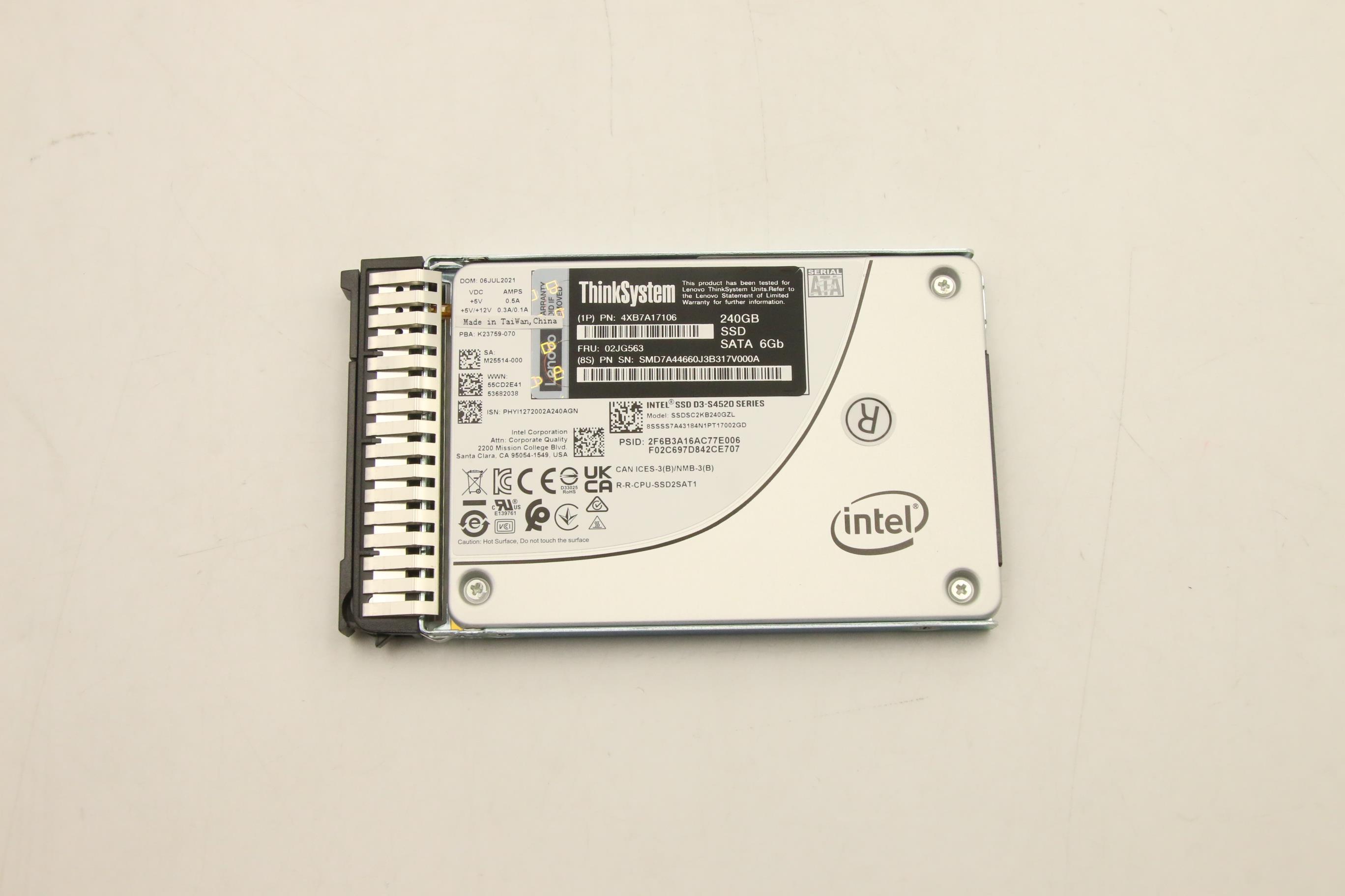 SSD накопитель Lenovo ThinkSystem 7mm S4520 240GB Read Intensive SATA 6Gb HS SSD (02JG563)