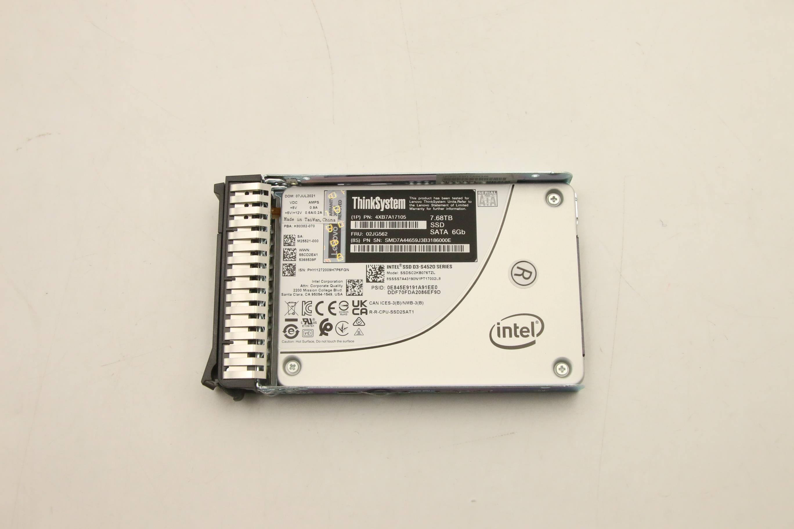 SSD накопитель Lenovo ThinkSystem 2.5" S4520 7.68TB Read Intensive SATA 6Gb HS SSD (02JG562)