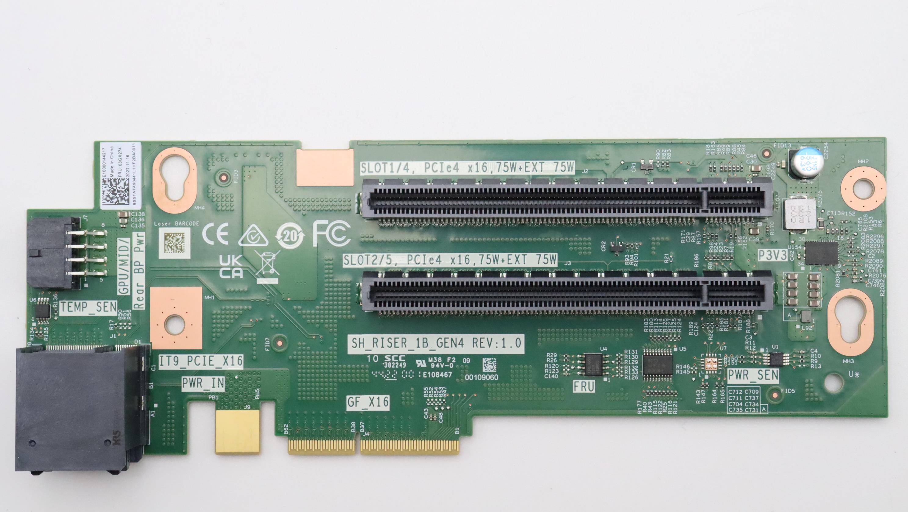 Райзер-карта Lenovo Riser Card, PCIe Gen4, x16/x16/E, Riser1&2 (03GX274)