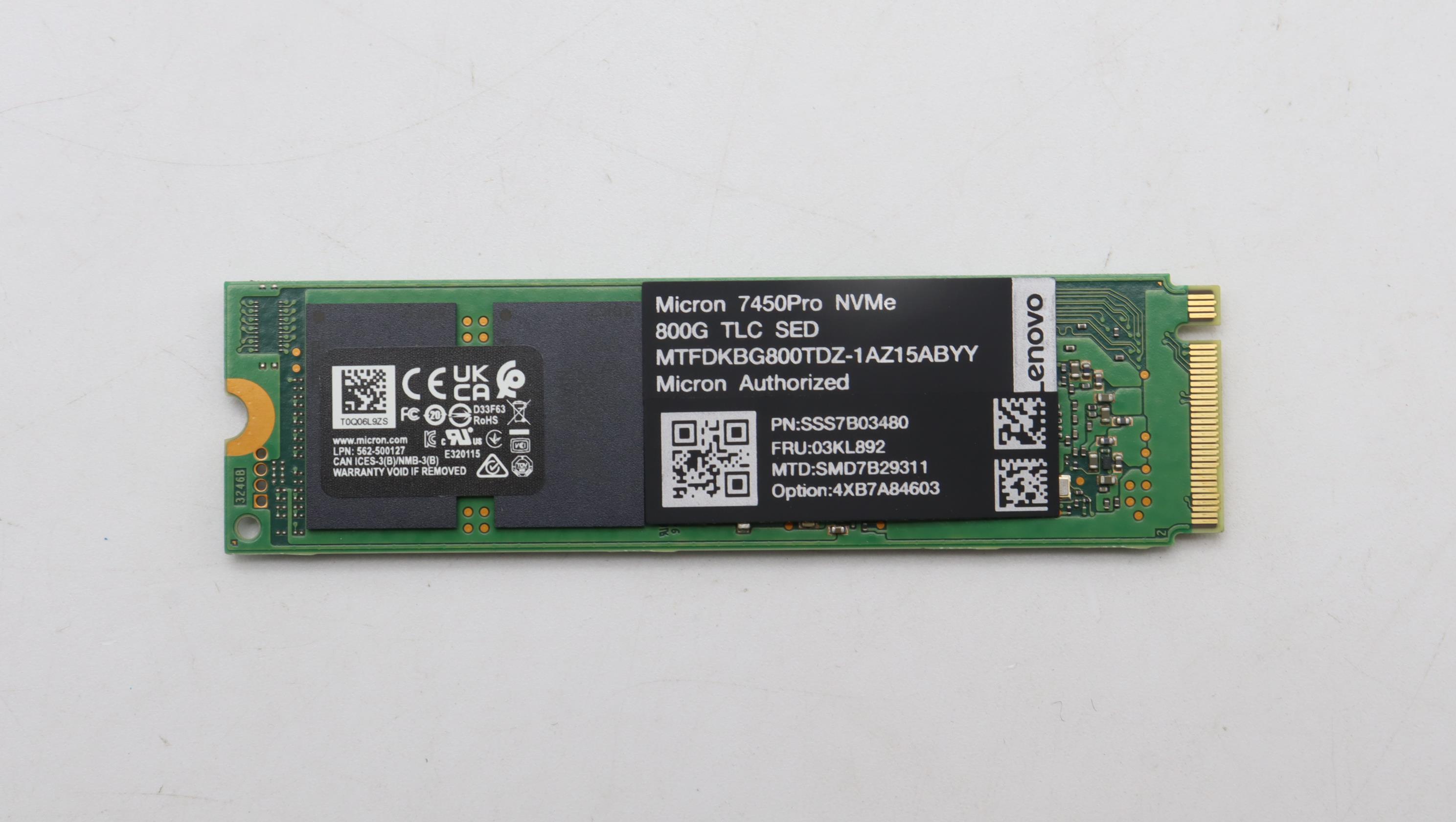 SSD накопитель Lenovo ThinkSystem M.2 7450 PRO 800GB Mixed Use NVMe PCIe 4.0 x4 NHS SSD SED (03KL892)