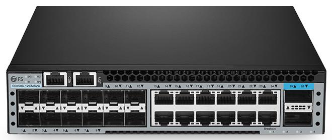 Коммутатор FS S5850C-12XMS2C, 12 портов 10Gb SFP+, 12 портов 10GBase-T, 2 порта 100Gb QSFP28