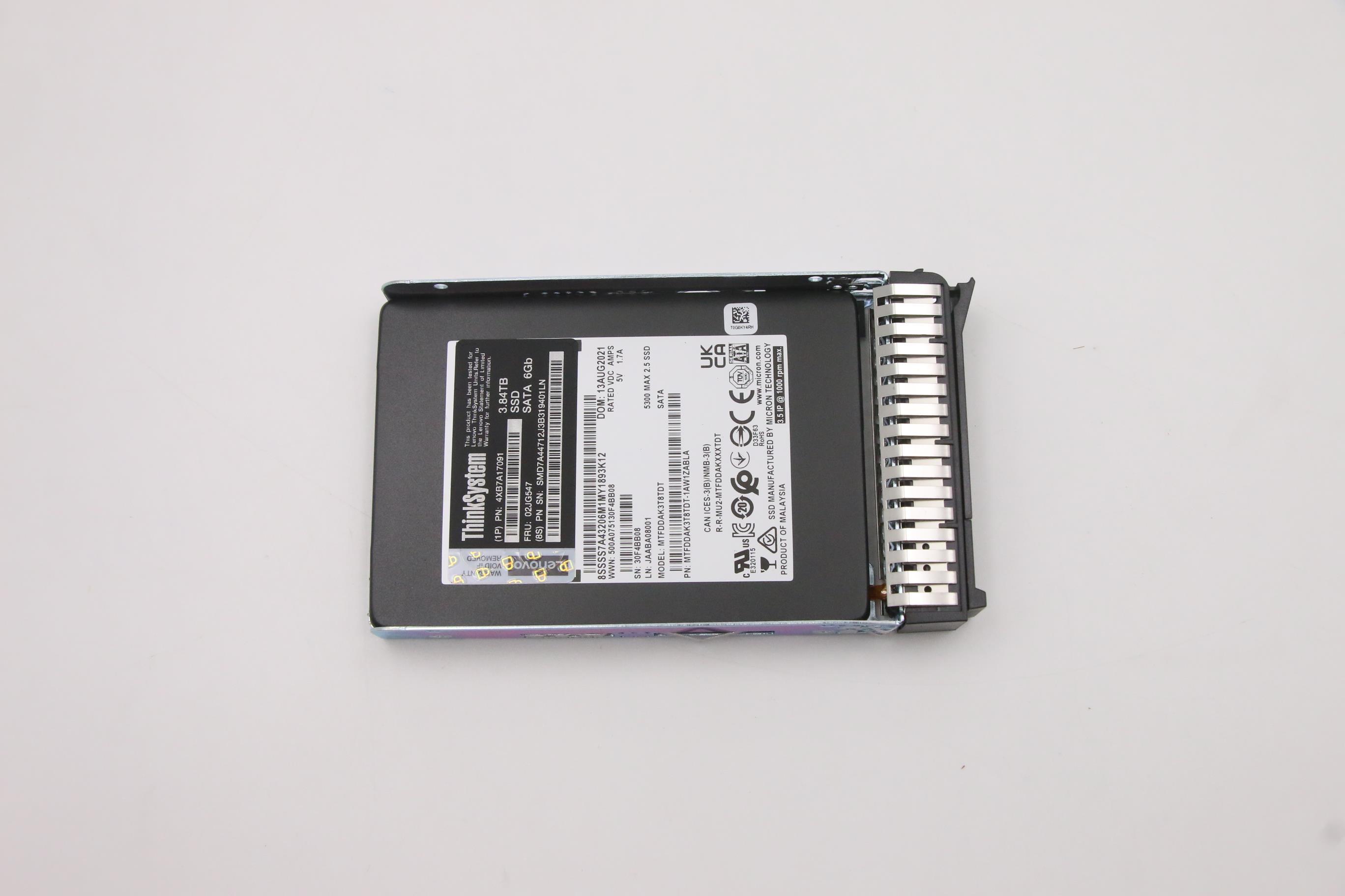 SSD накопитель Lenovo ThinkSystem 2.5" 5300 3.84TB Mainstream SATA 6Gb Hot Swap SSD (02JG547)