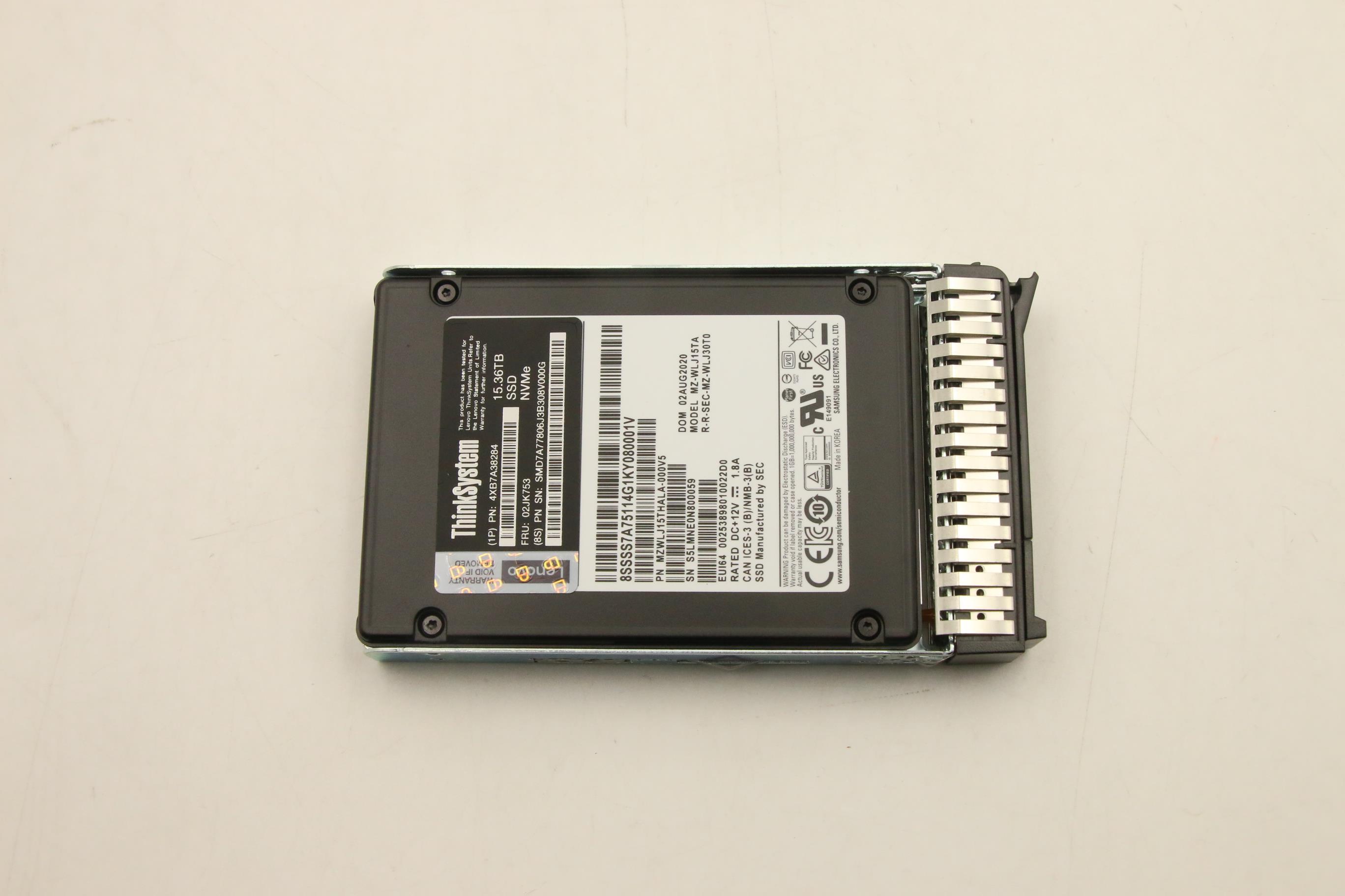 SSD накопитель Lenovo ThinkSystem U.2 PM1733 15.36TB Entry NVMe PCIe 4.0 x4 Hot Swap SSD (02JK753)