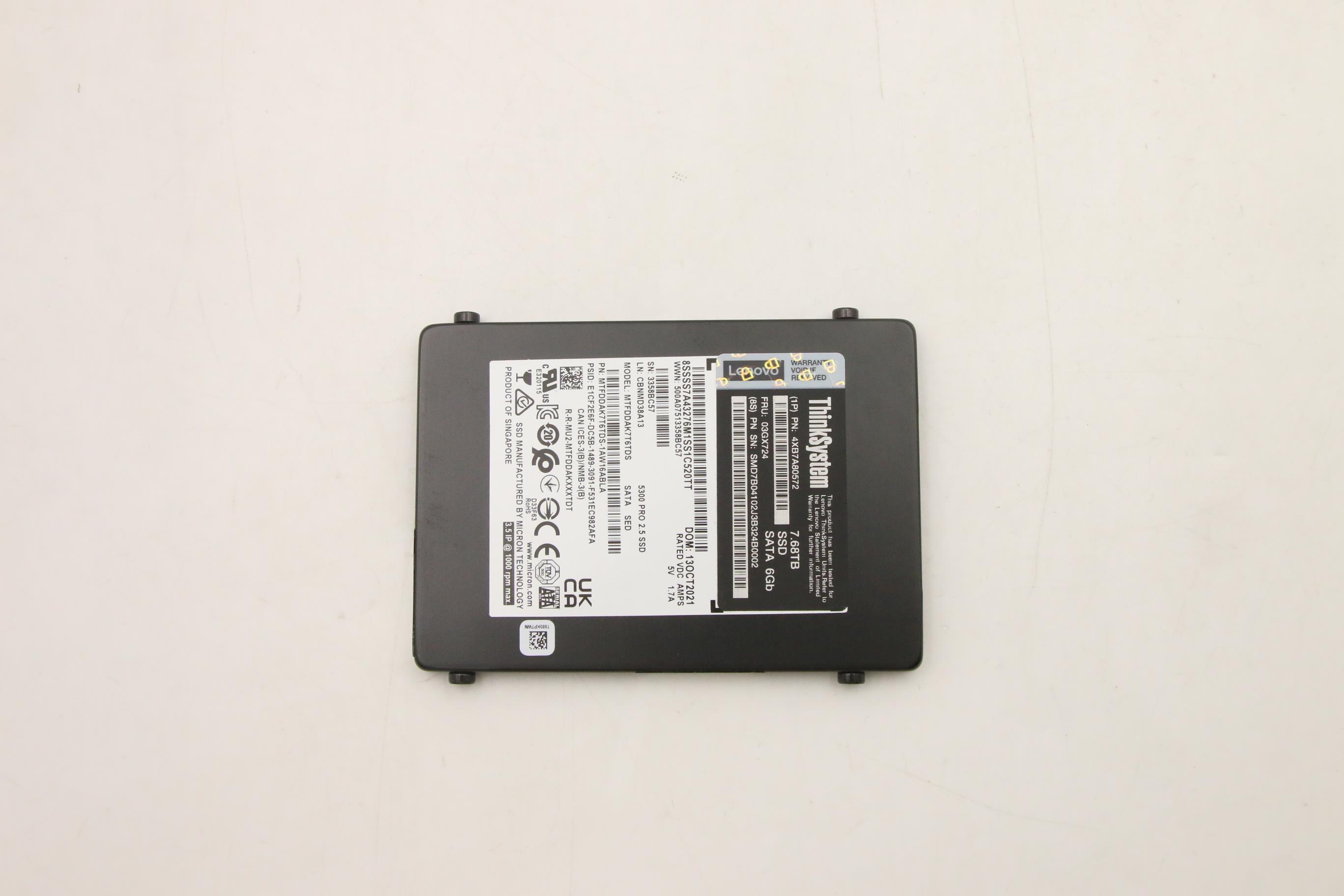 SSD накопитель Lenovo ThinkSystem 2.5" 5300 7.68TB Entry SATA 6Gb Trayless SSD SED (03GX724)