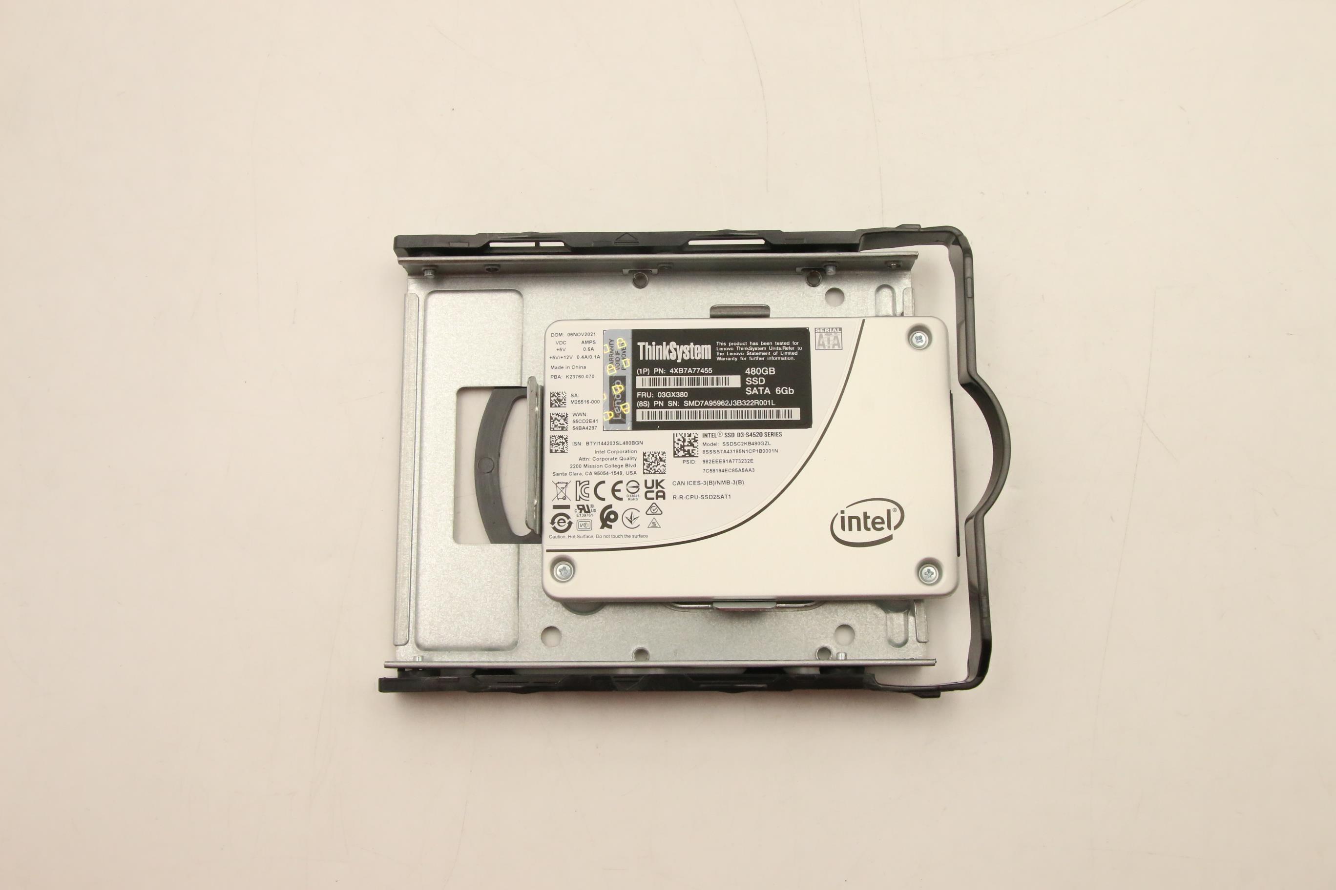 SSD накопитель SSD Assembly, INTEL, S4520, SATA-III, 3.5" 480GB, 6.0Gbps, NHS, self encrypting drive with tray (03GX380)