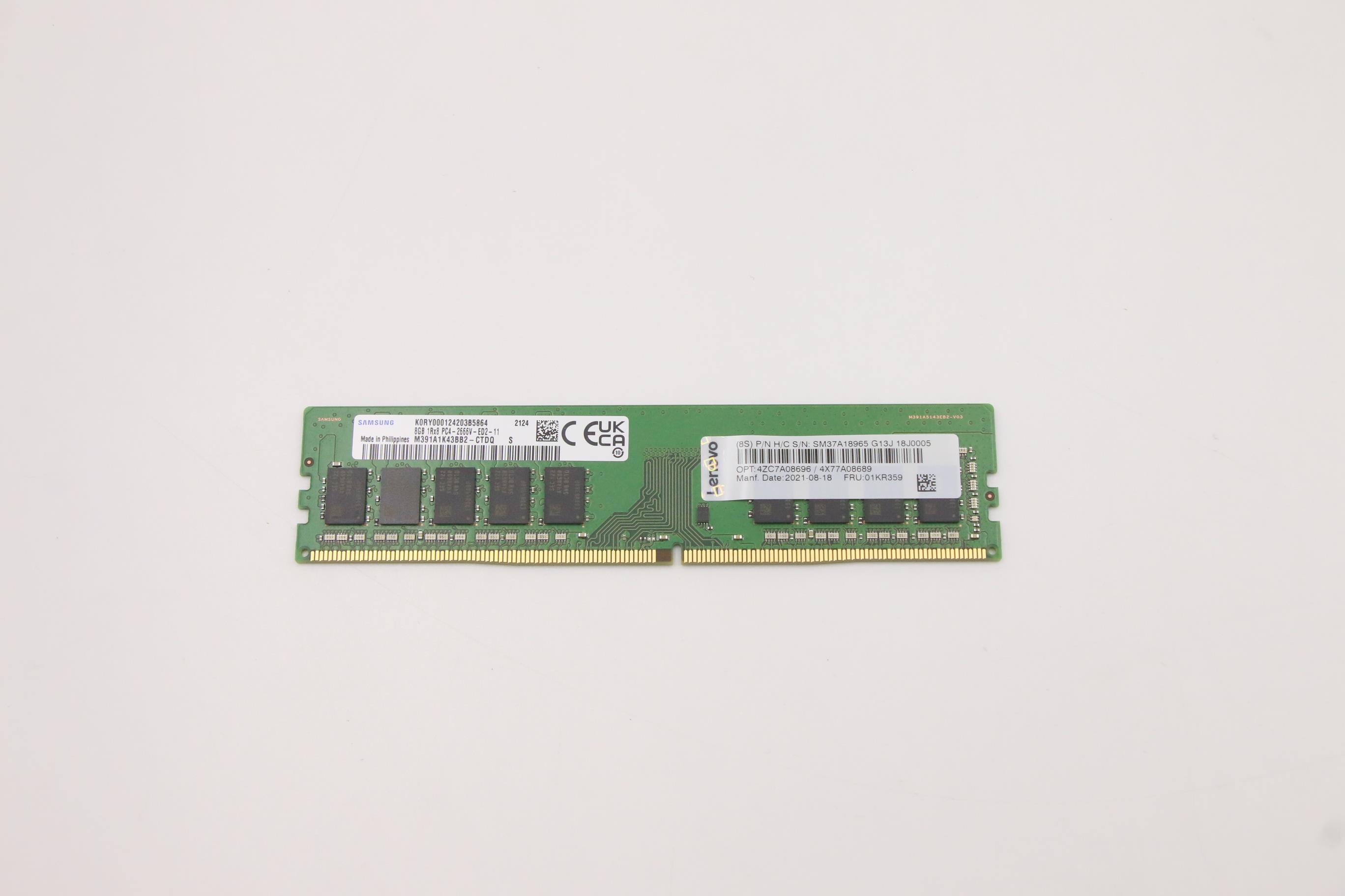 Оперативная память Lenovo ThinkSystem 8GB TruDDR4 2666 MHz (1Rx8, 1.2V) UDIMM (01KR359)