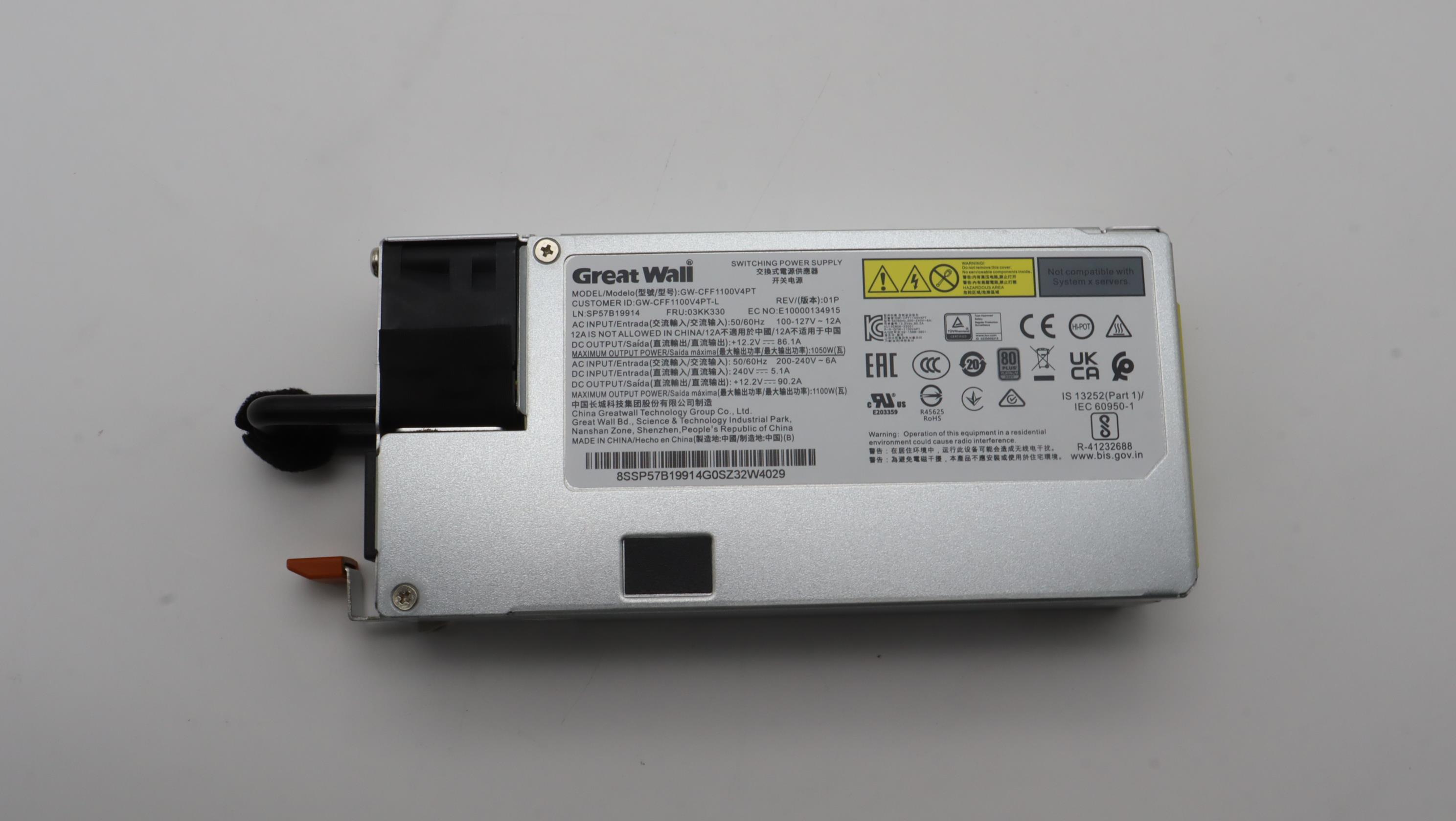 Блок питания Lenovo Power Supply GreatWall 1100W 230Vac/115Vac AC Hot Swap (03KK330)