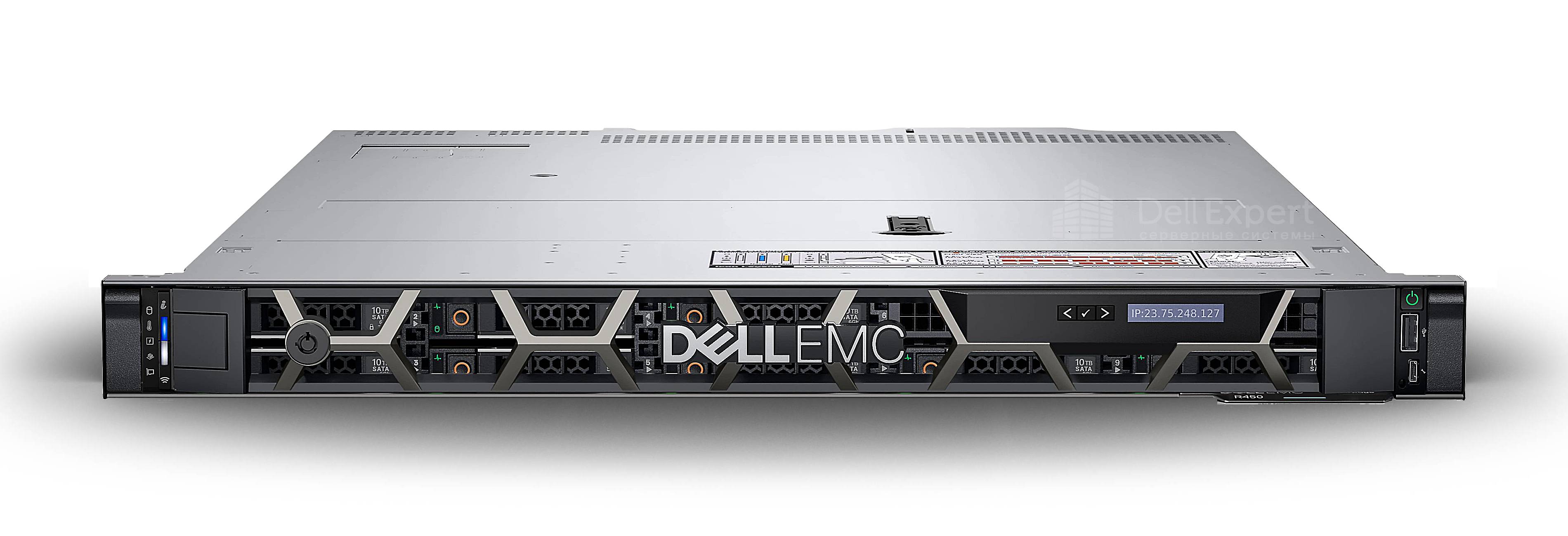 Сервер Dell PowerEdge R450 (8x2.5" SAS/SATA Drives) / 2*Xeon Gold 5315Y 3.2GHz, 8C, 12M / 4*32GB RDIMM DDR4 3200MHz / 6*480GB SSD SATA Mix Use 6Gbps 512