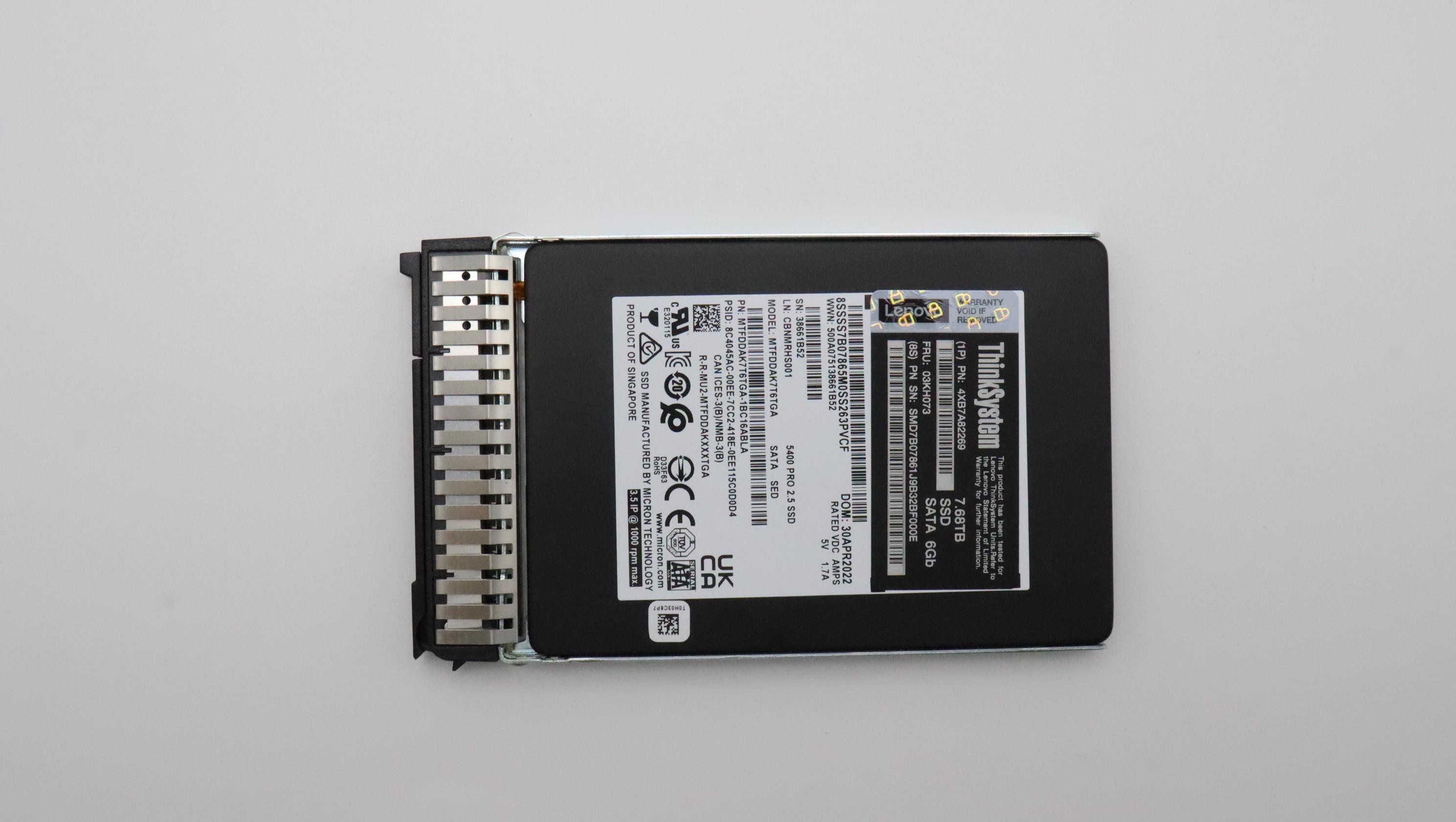 SSD накопитель Lenovo ThinkSystem 7mm 5400 PRO 7.68TB Read Intensive SATA 6Gb HS SSD (03KH073)