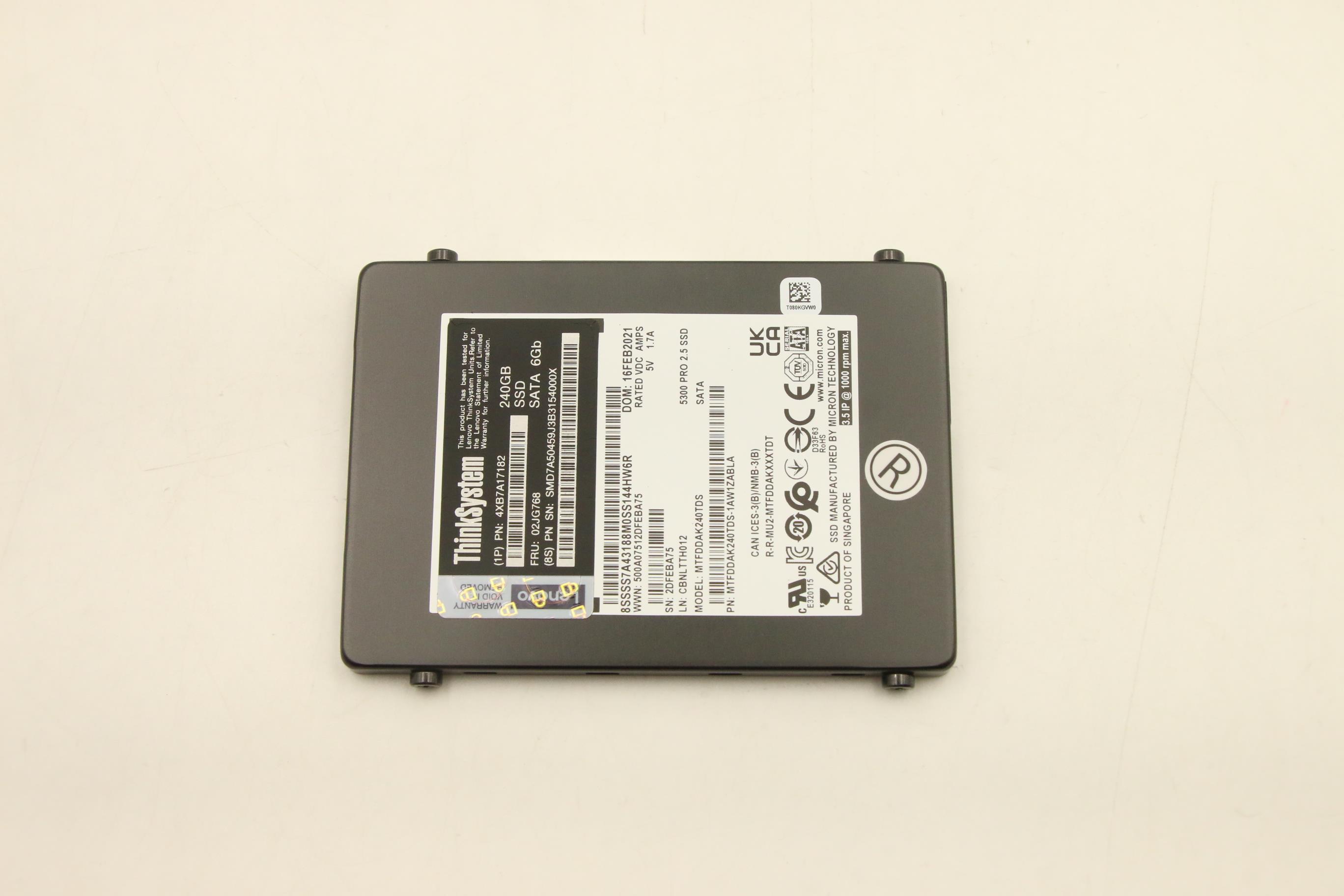 SSD накопитель Lenovo ThinkSystem 2.5" 5300 240GB Entry SATA 6Gb SSD for SilverSurfer (02JG768)