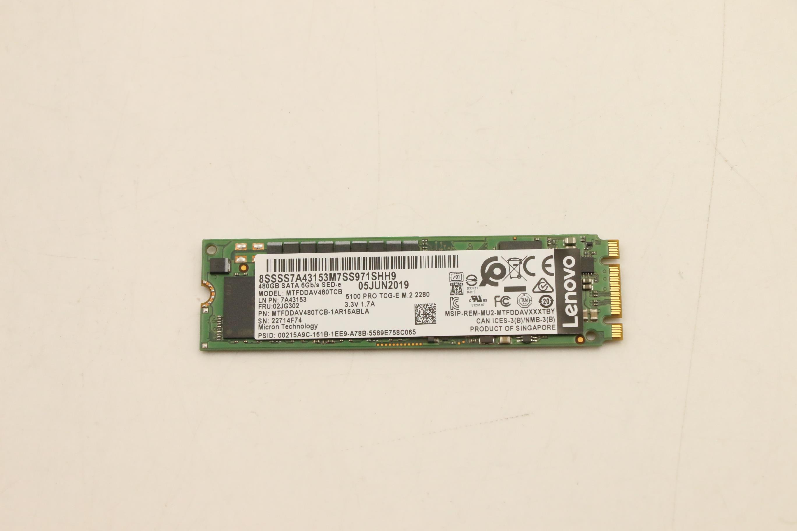 SSD накопитель Lenovo 5100 480GB SATA M.2 SED SSD (PLP) (02JG302)