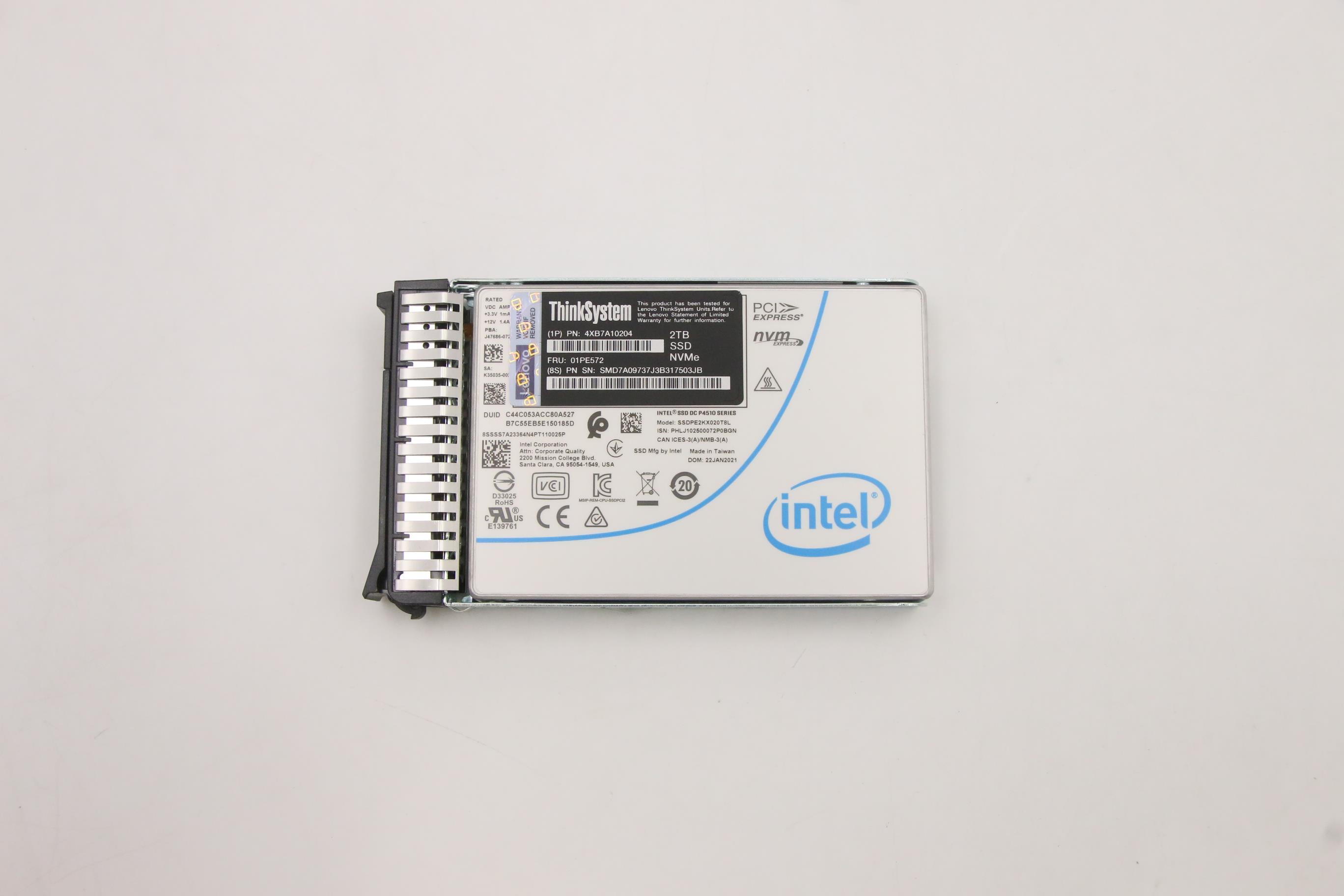 SSD накопитель Lenovo ThinkSystem 2.5" U.2 P4510 2.0TB Read Intensive NVMe PCIe 3.0 x4 HS SSD (01PE572)