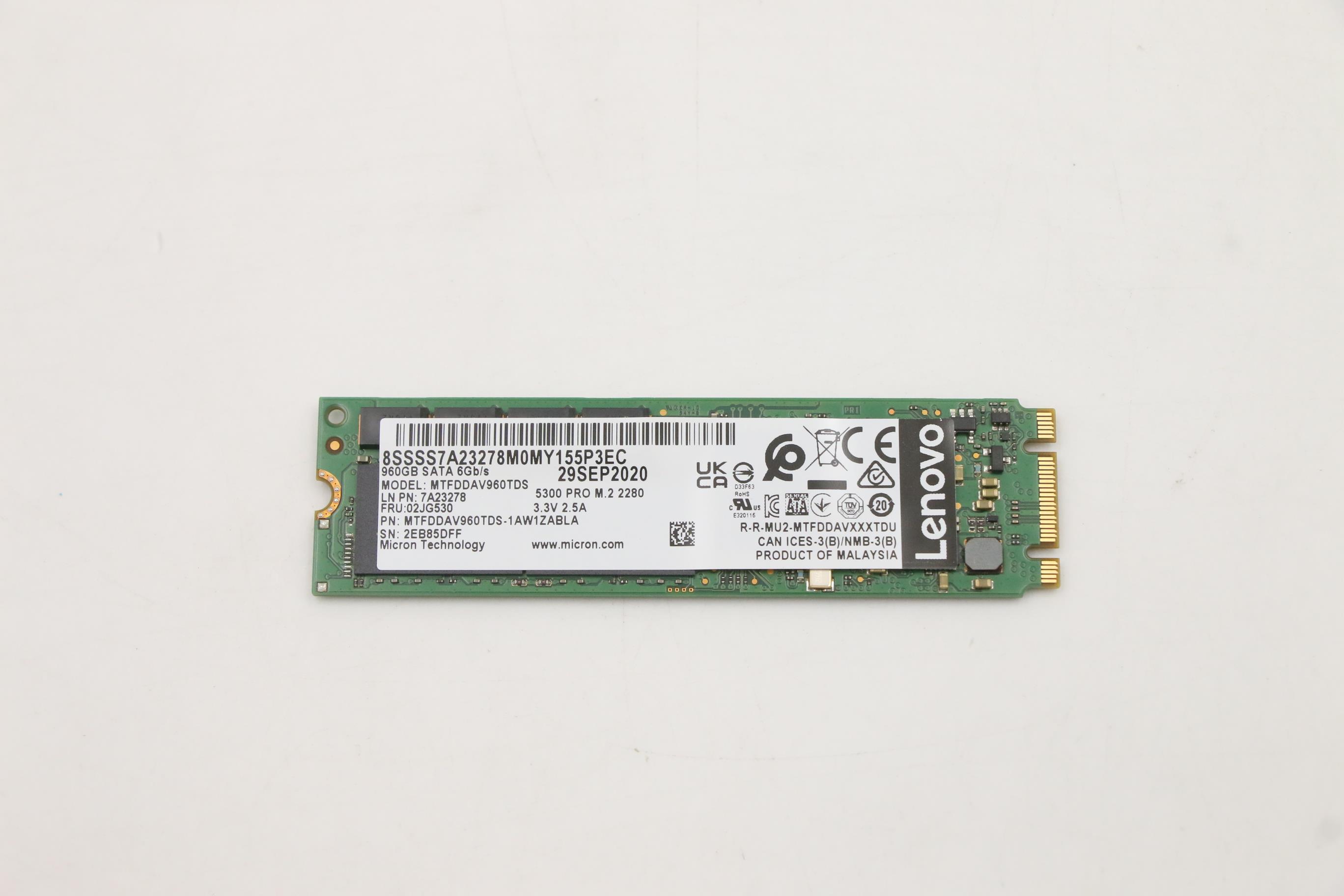 SSD накопитель Lenovo ThinkSystem M.2 5300 960GB SATA 6Gbps Non-Hot Swap SSD (02JG530)