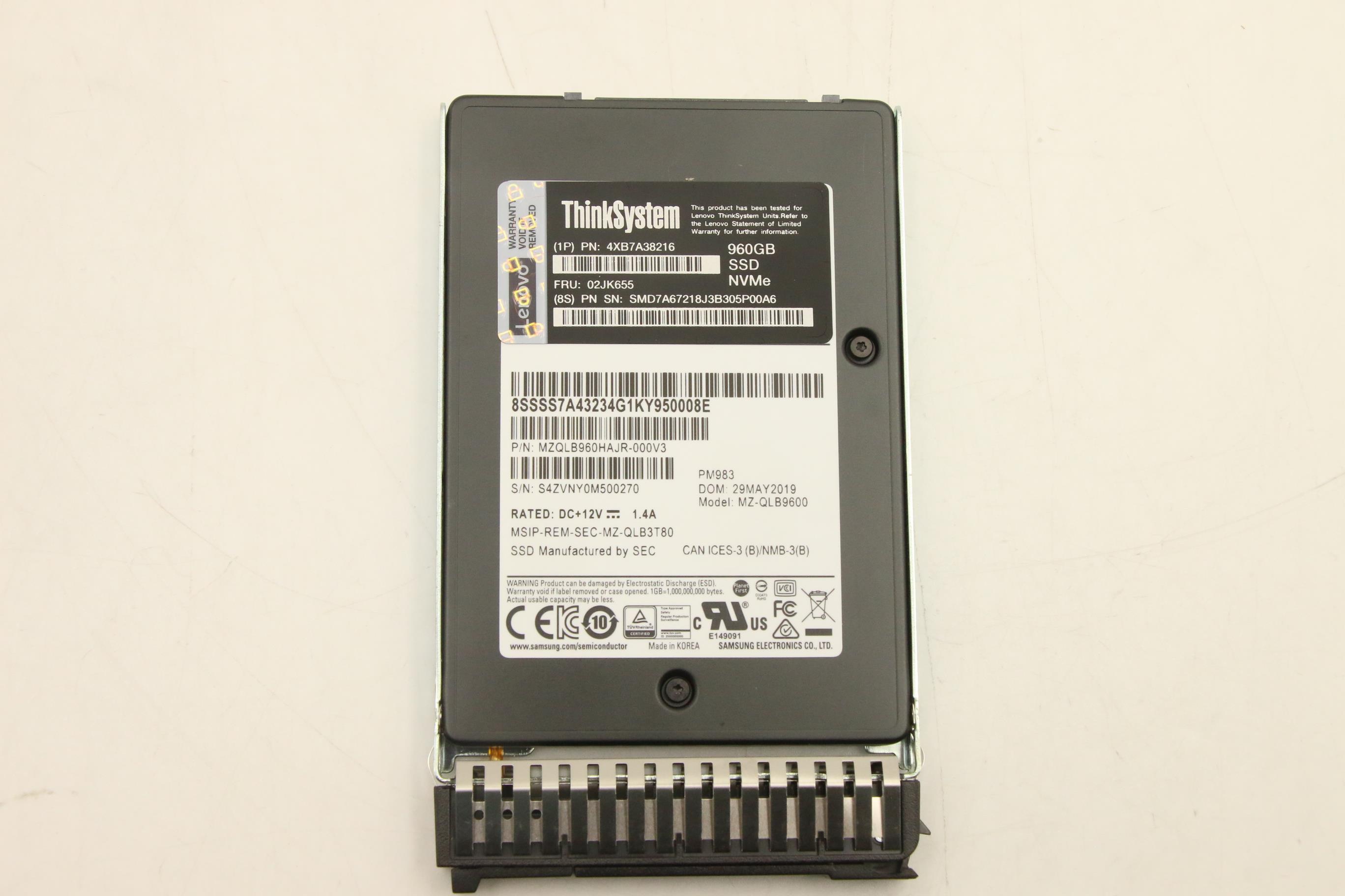 SSD накопитель Lenovo ThinkSystem 7mm PM983 960GB Entry NVMe PCIe 3.0 x4 Hot Swap SSD (02JK655)