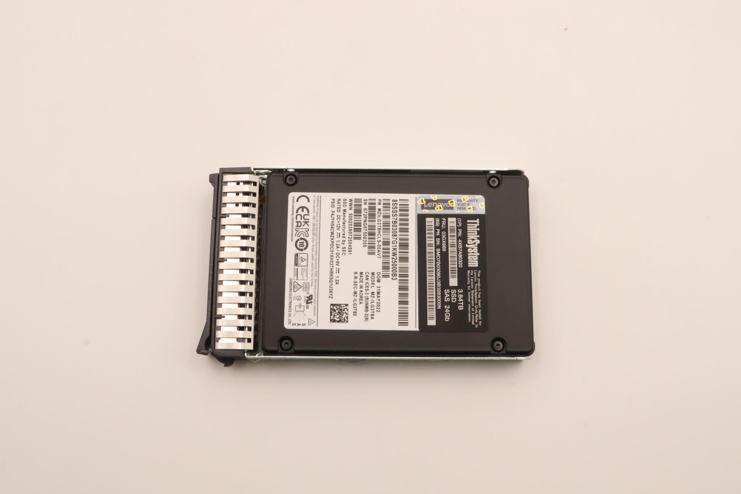 SSD накопитель Lenovo ThinkSystem 2.5" PM1653 3.84TB Read Intensive SAS 24Gb HS SSD SED (03GX669)