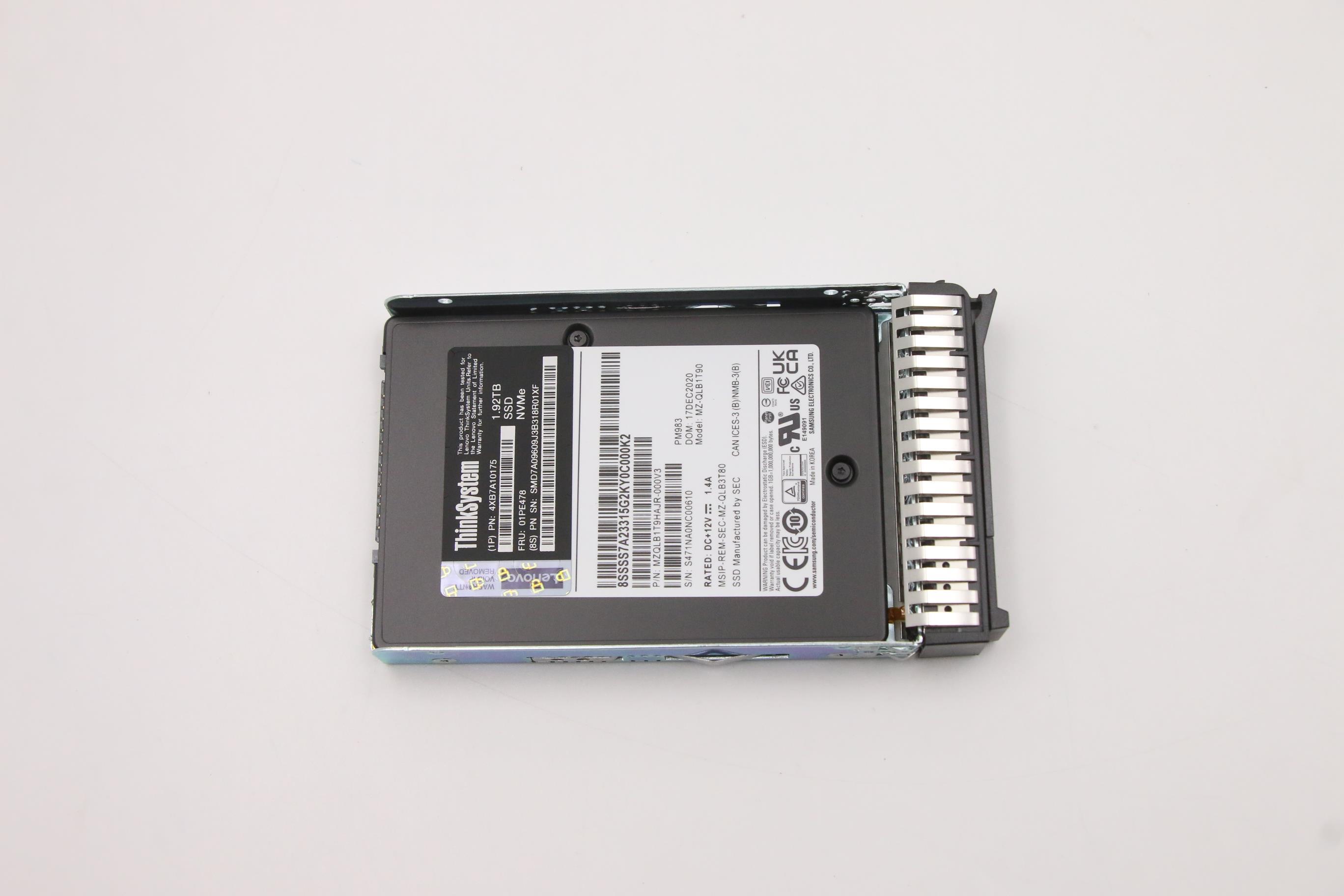 SSD накопитель Lenovo SSD Assembly U.2 PM983 1.92TB Entry NVMe PCIe 3.0 x4 Hot Swap (01PE478)