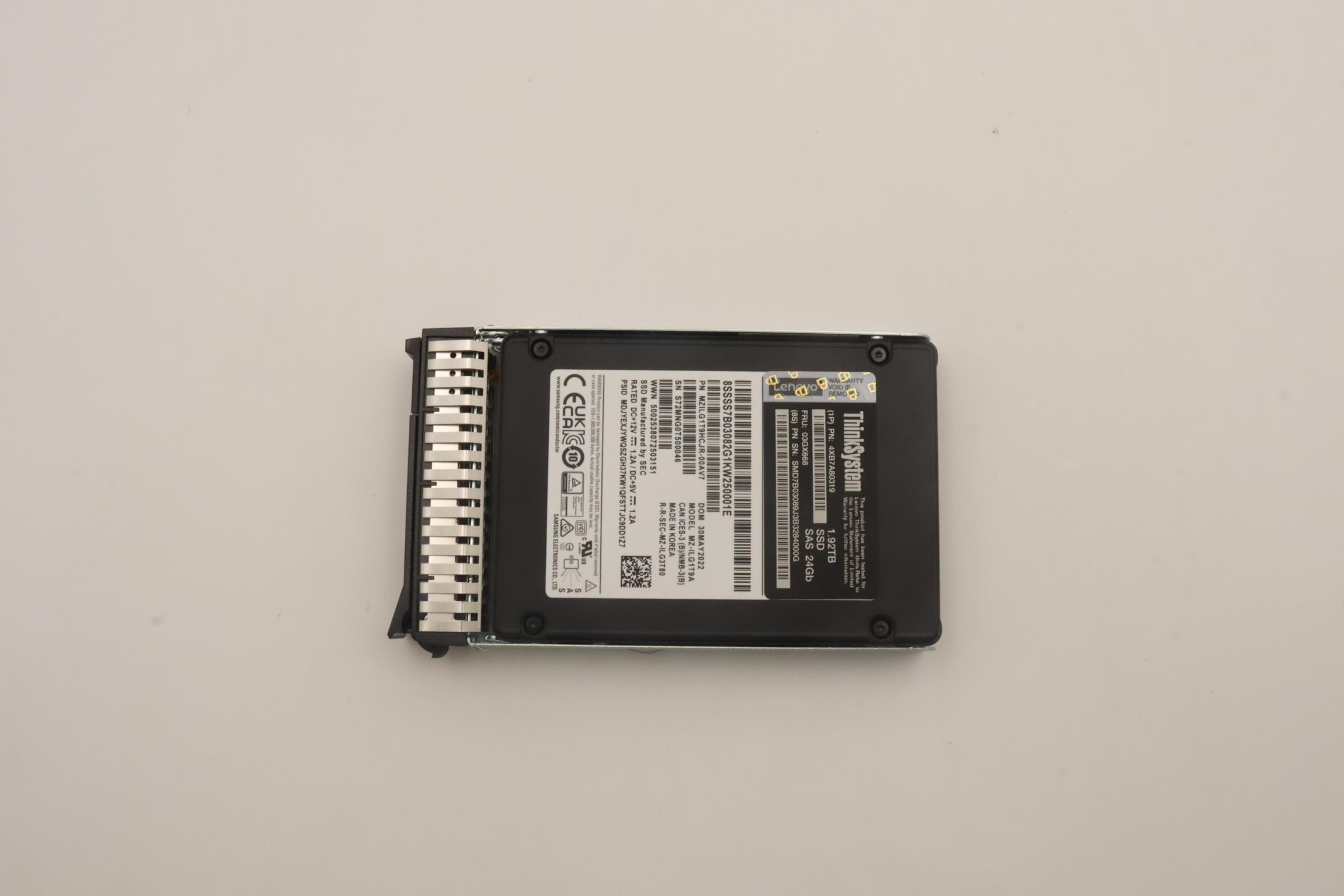 SSD накопитель Lenovo ThinkSystem 2.5" PM1653 1.92TB Read Intensive SAS 24Gb HS SSD SED (03GX668)