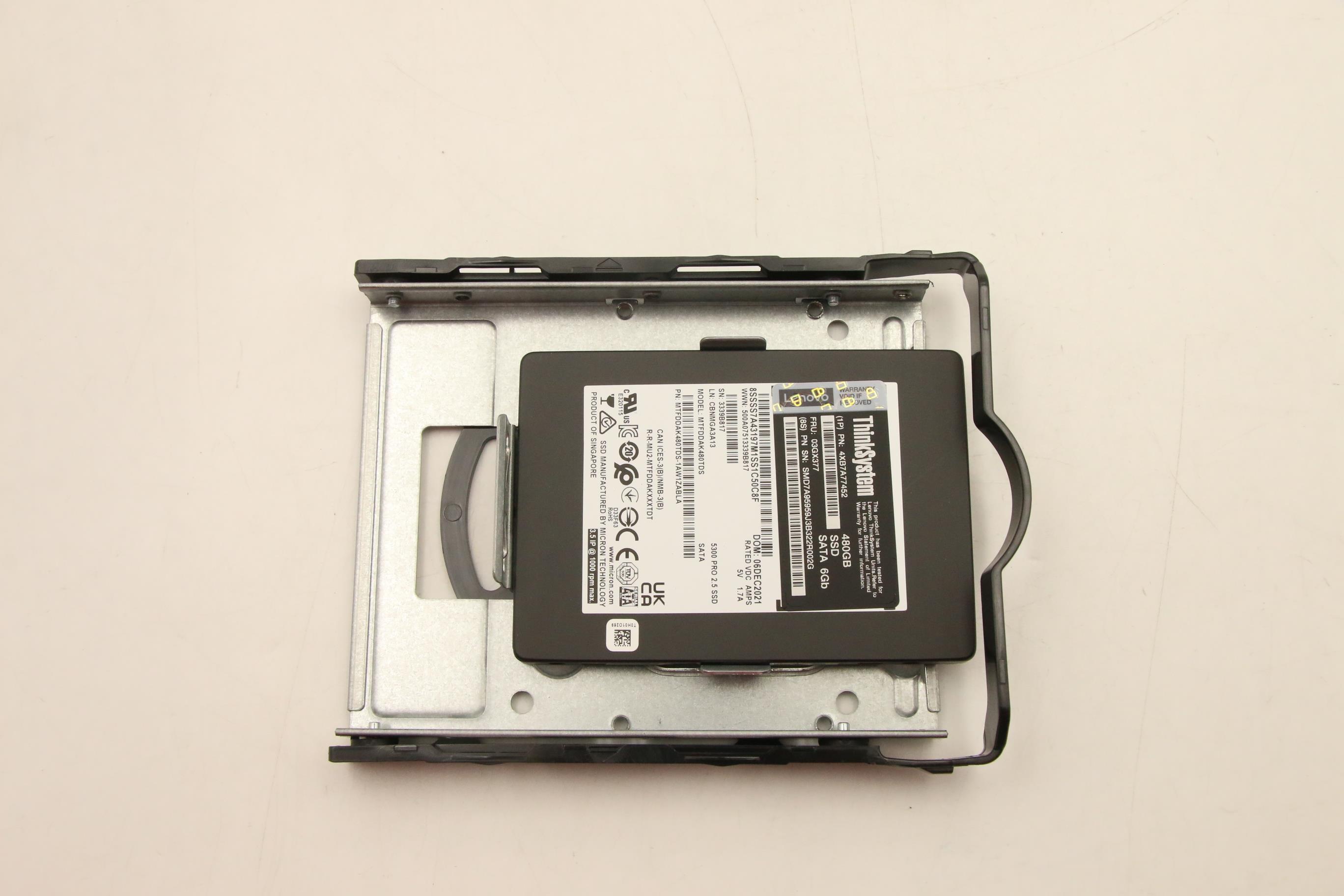 SSD накопитель Micron SSD Assembly, MICRON, 5300, SATA-III, 3.5" 480GB, 6.0Gbps, NHS, self encrypting drive with tray (03GX377)